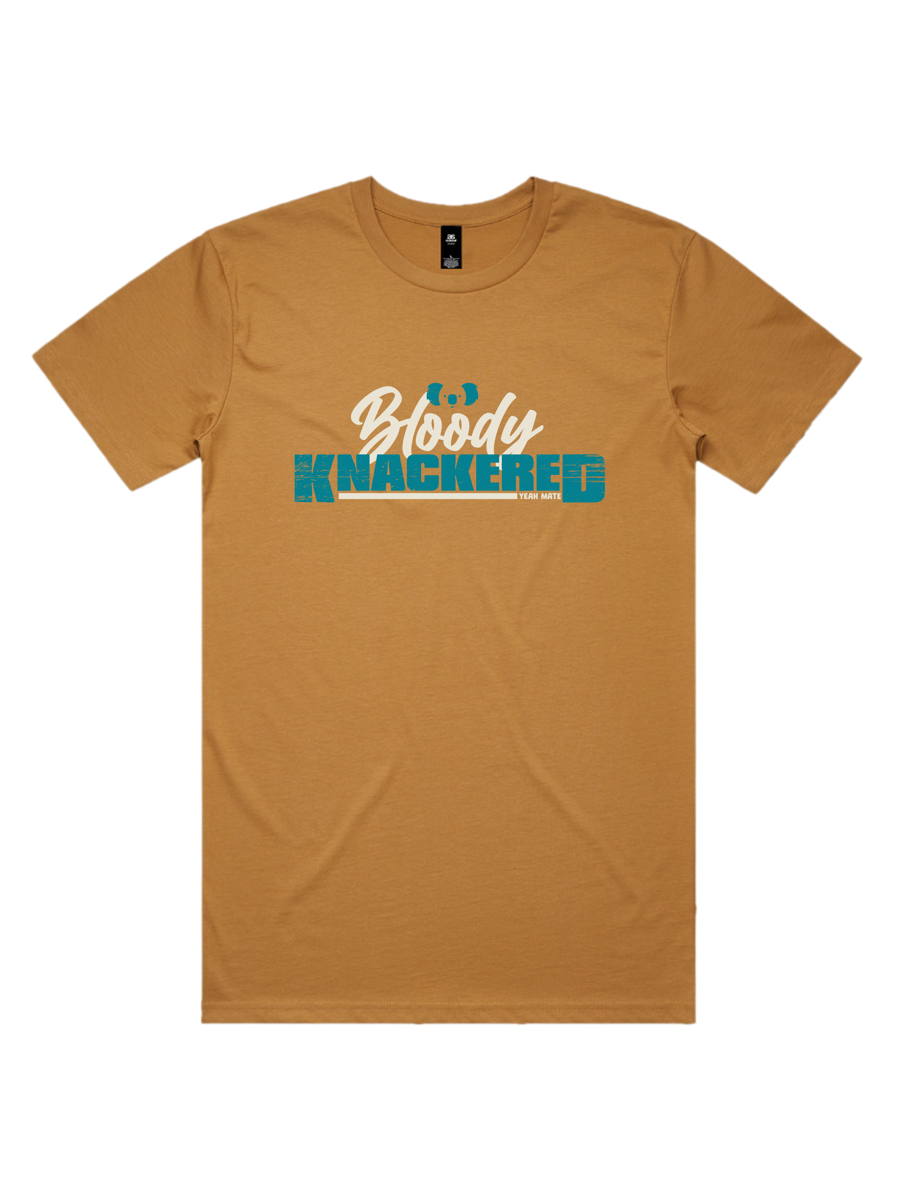 Premium Cotton Graphic T-shirt - Men's Fit - Bloody Knackered™ - Camel - Yeah Mate Freestyle™ Clothing 1