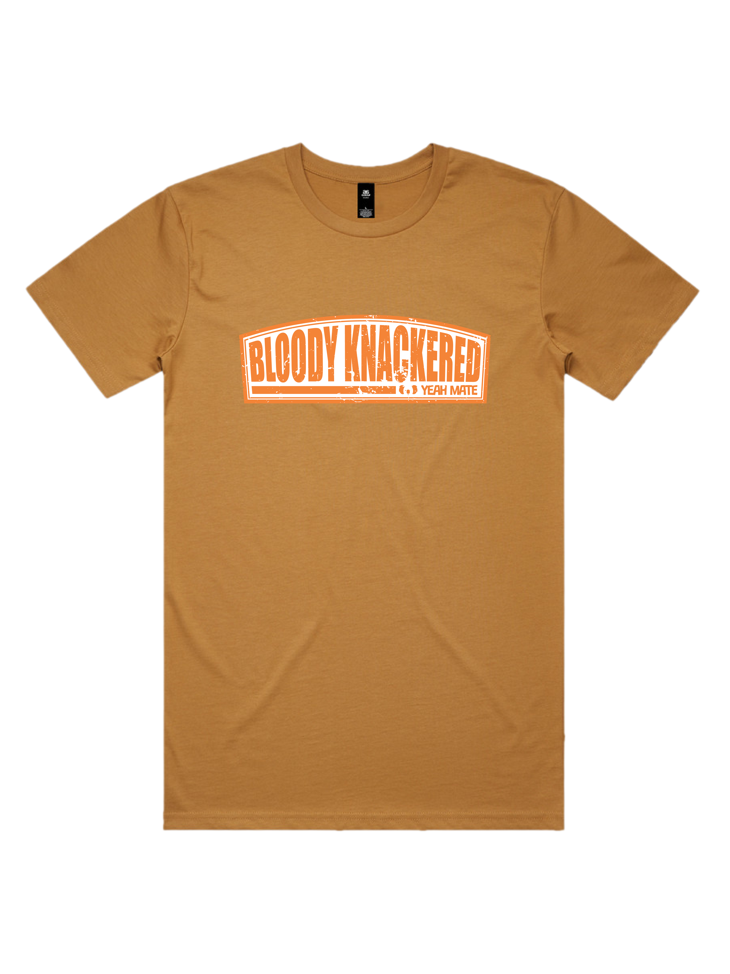 Premium Cotton Graphic T-shirt - Men's Fit - Bloody Knackered™ Badge - Camel - Yeah Mate Freestyle™ Clothing 2