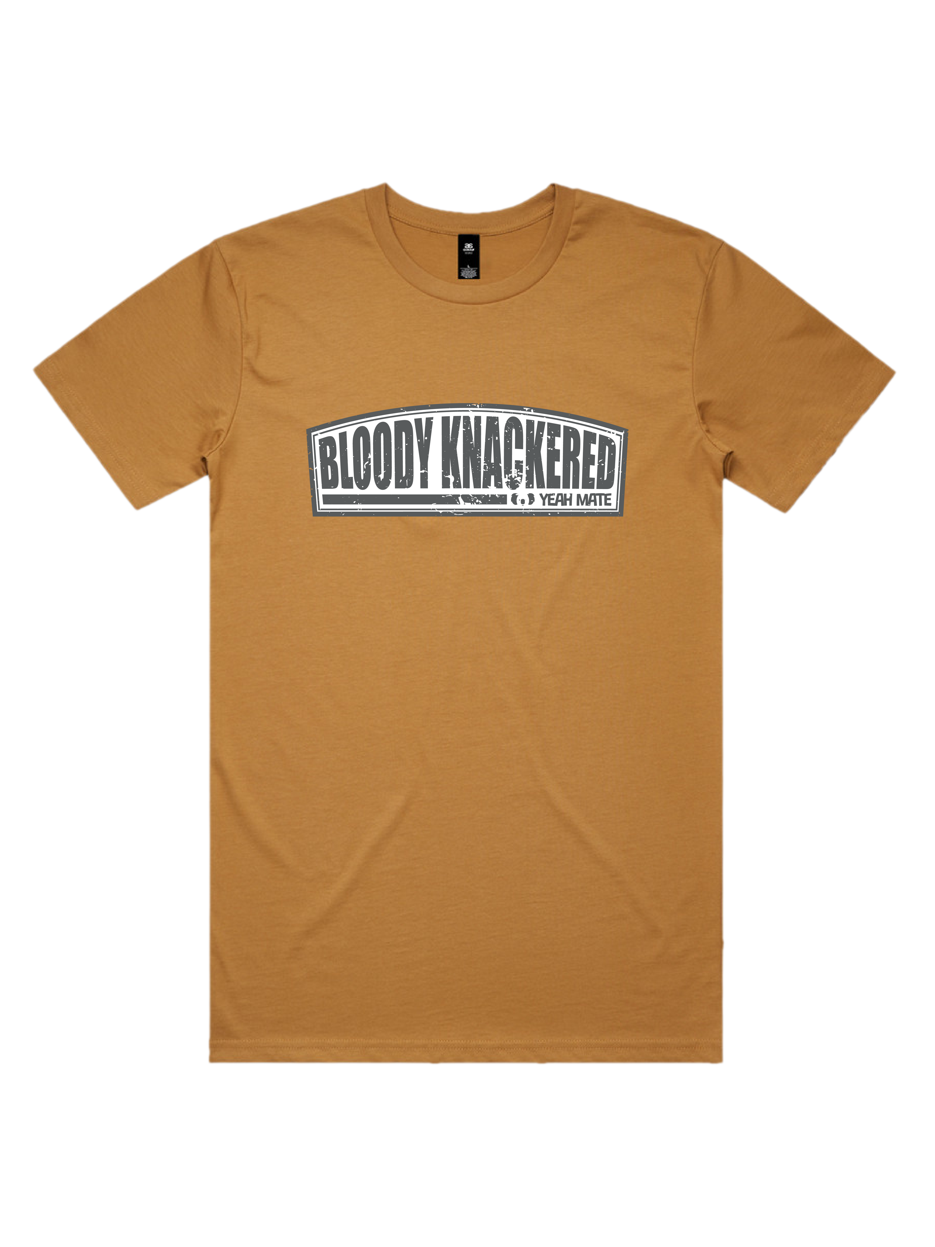 Premium Cotton Graphic T-shirt - Men's Fit - Bloody Knackered™ Badge - Camel - Yeah Mate Freestyle™ Clothing 3