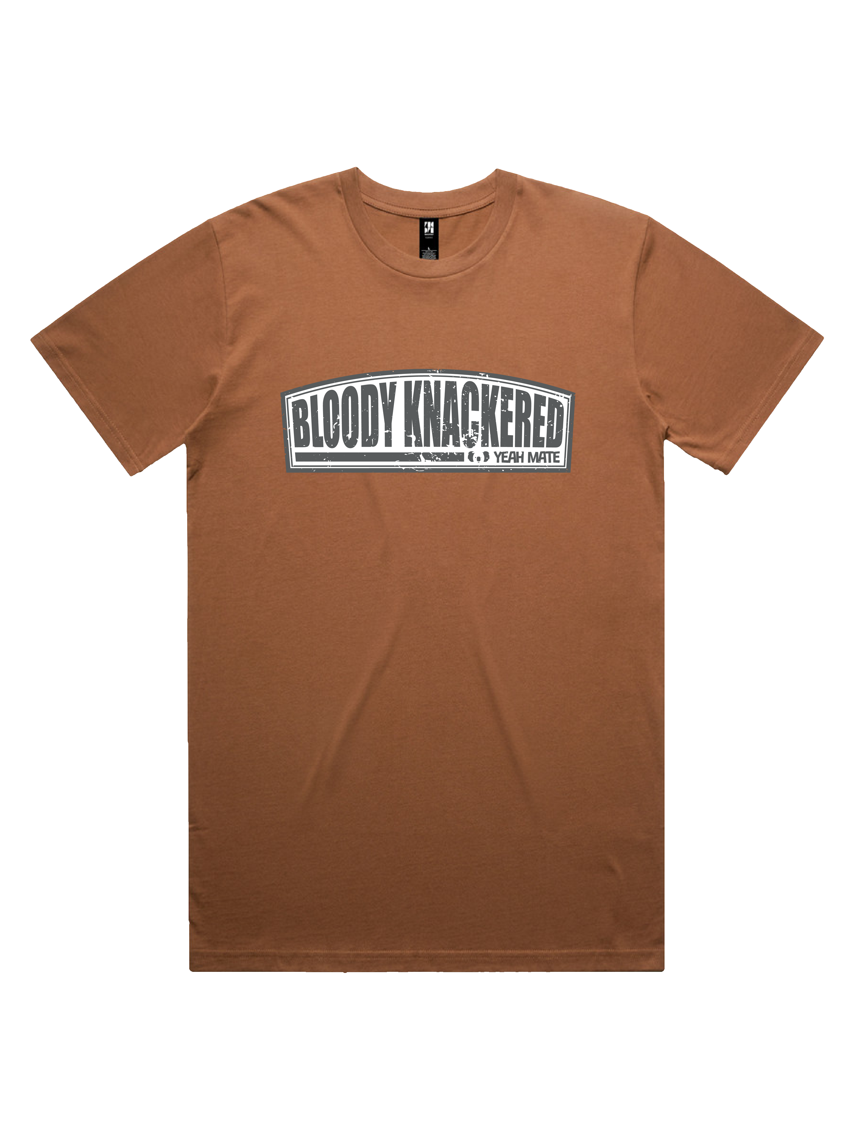 Premium Cotton Graphic T-shirt - Men's Fit - Bloody Knackered™ Badge - Cocoa - Yeah Mate Freestyle™ Clothing 2