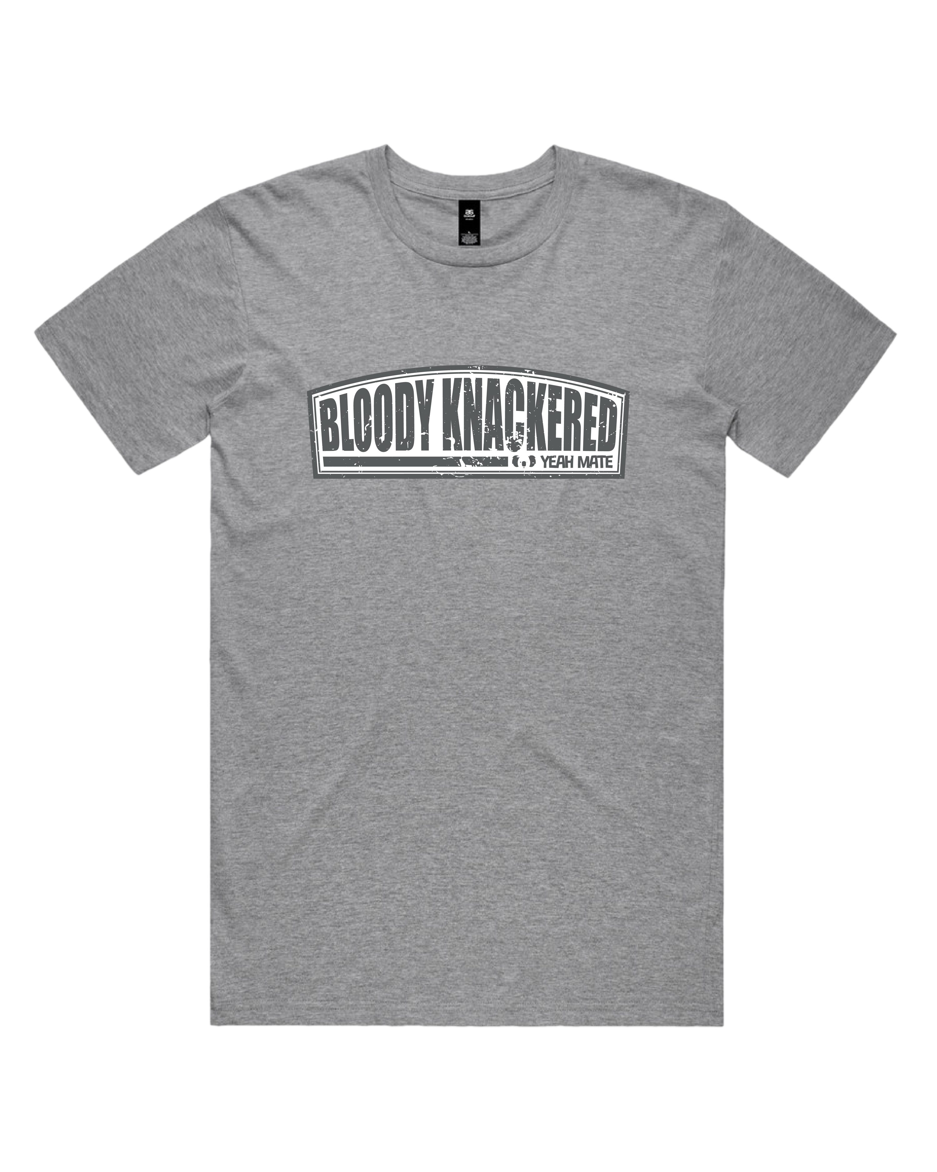 Premium Cotton Graphic T-shirt - Men's Fit - Bloody Knackered™ Badge - Grey Marle - Yeah Mate Freestyle™ Clothing