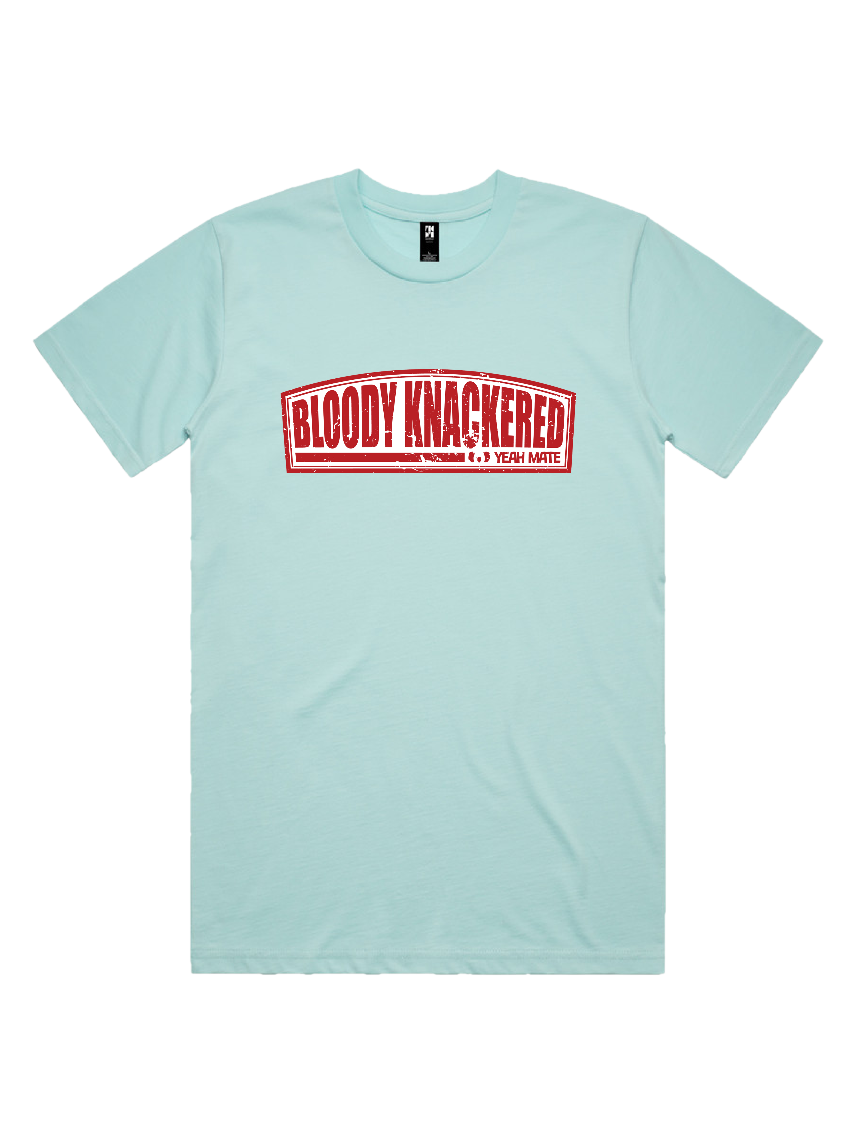 Premium Cotton Graphic T-shirt - Men's Fit - Bloody Knackered™ Badge - Lagoon - Yeah Mate Freestyle™ Clothing