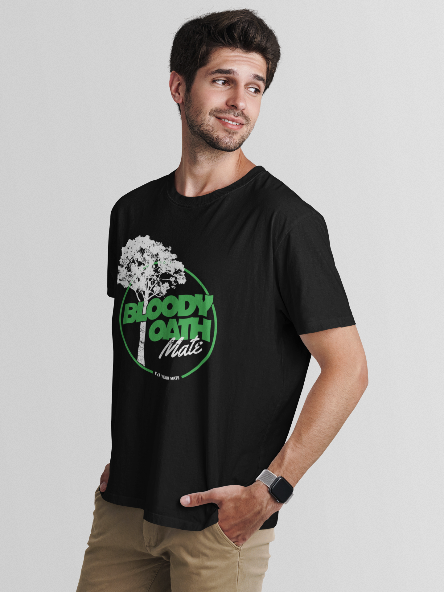Premium Cotton Graphic T-shirt - Men's Fit - Bloody Oath Mate™ - Black - Yeah Mate Freestyle™ Clothing Male Model