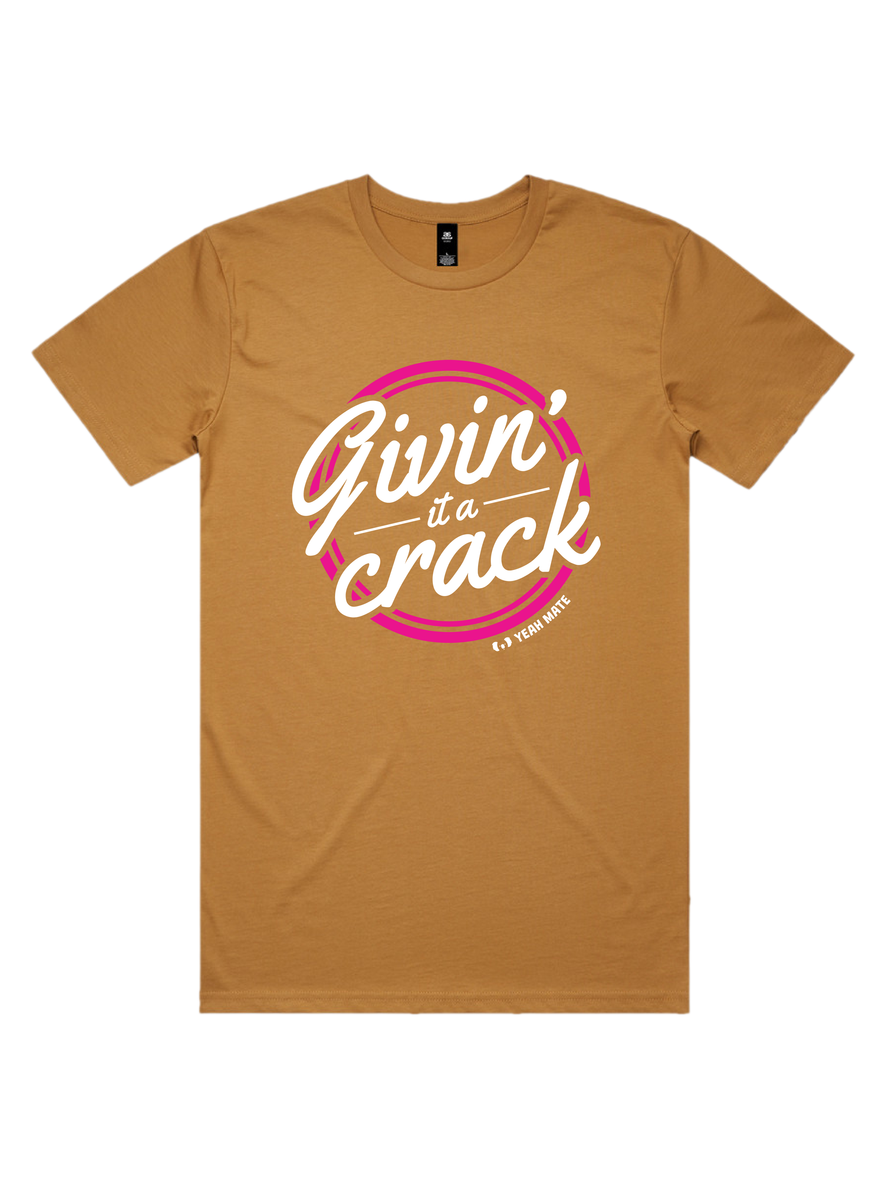 Premium Cotton Graphic T-shirt - Men's Fit - Givin it a Crack™ - Camel - Yeah Mate Freestyle™ Clothing 1
