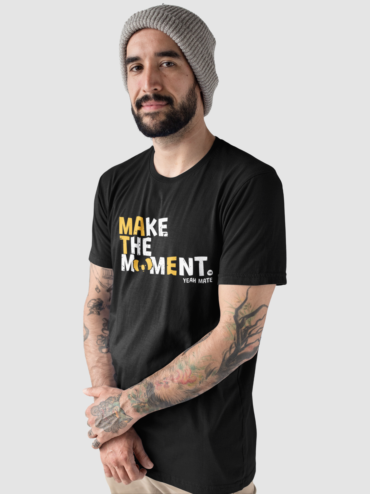 Premium Cotton Graphic T-shirt - Men's Fit - MAKE THE MOMENT™ - Black - Yeah Mate Freestyle™ Clothing Beanie Male