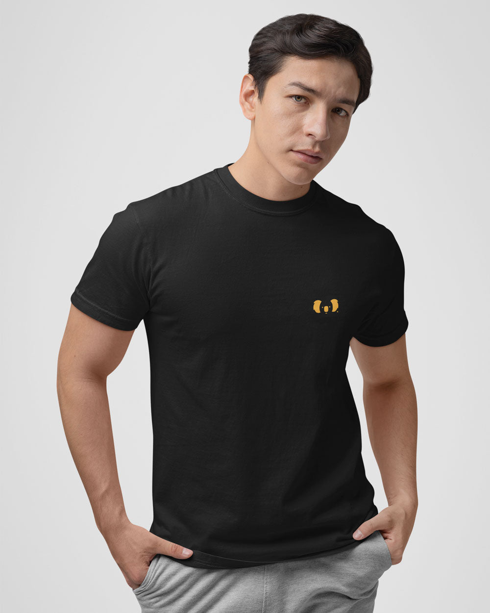 Premium Cotton Graphic T-shirt - Men's Fit - YM Koala Logo - Black - Yeah Mate Classic™ Clothing Cool Male