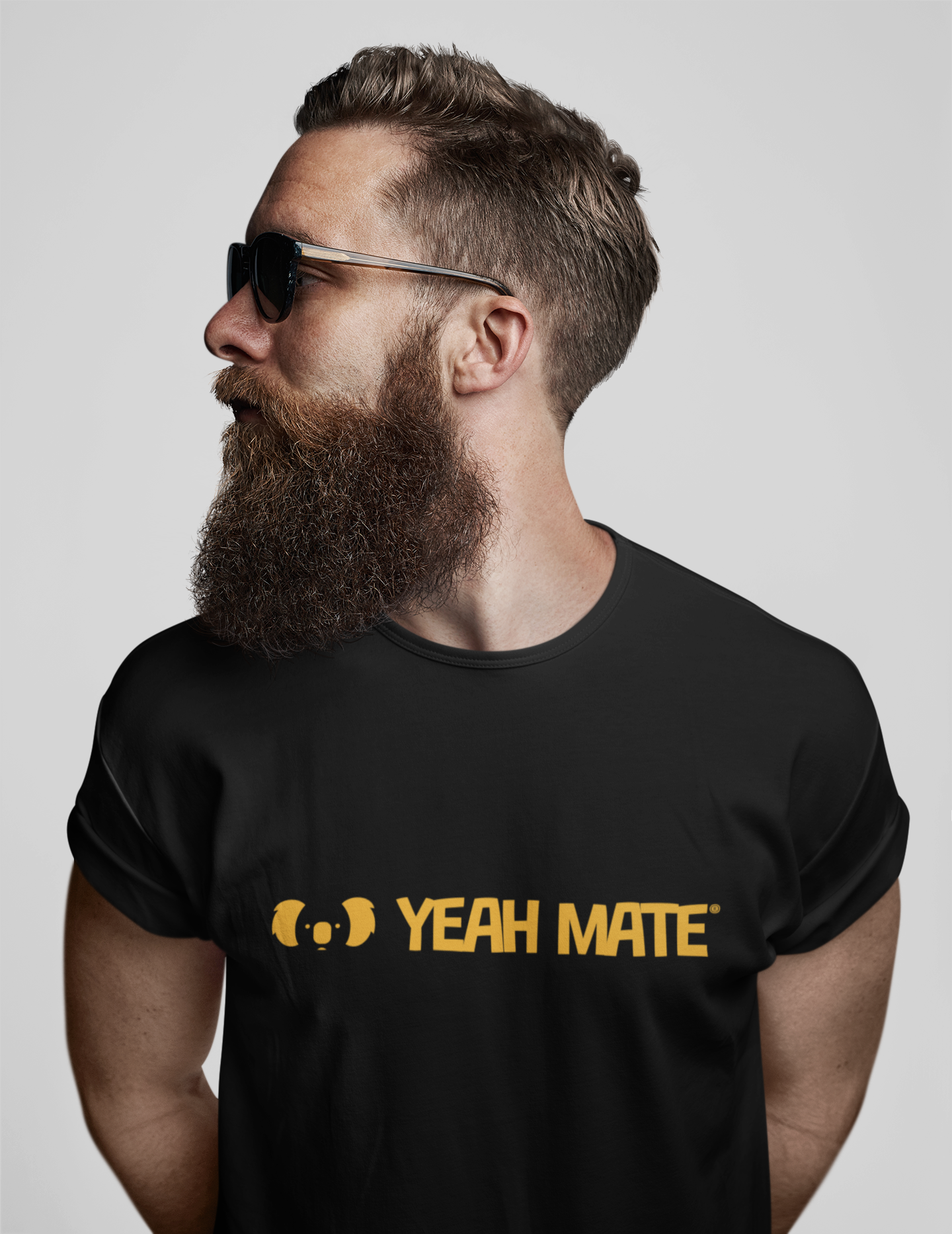 Premium Cotton Graphic T-shirt - Men's Fit - YM Linear Logo - Black - Yeah Mate Classic™ Clothing Male Model 1