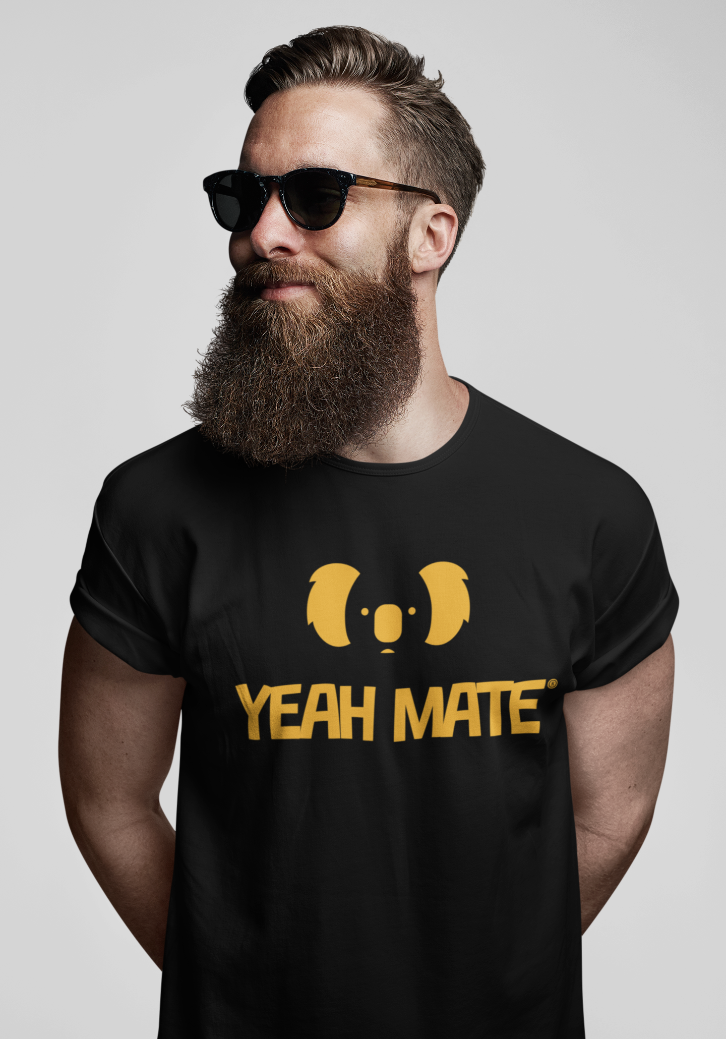Premium Cotton Graphic T-shirt - Men's Fit - YM Stacked Logo - Black - Yeah Mate Classic™ Clothing Cool Beard Male