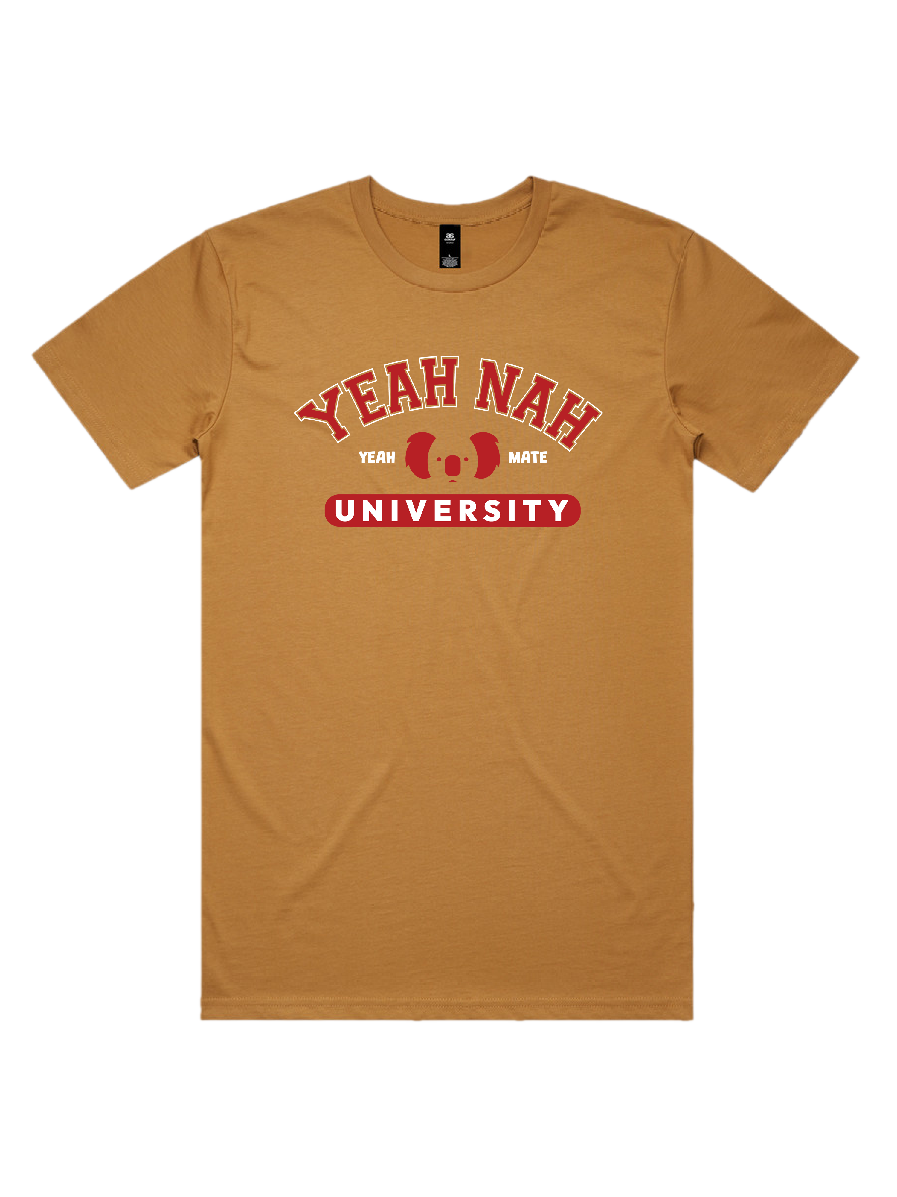 Premium Cotton Graphic T-shirt - Men's Fit - Yeah Nah University™  - Camel - Yeah Mate Freestyle™ Clothing