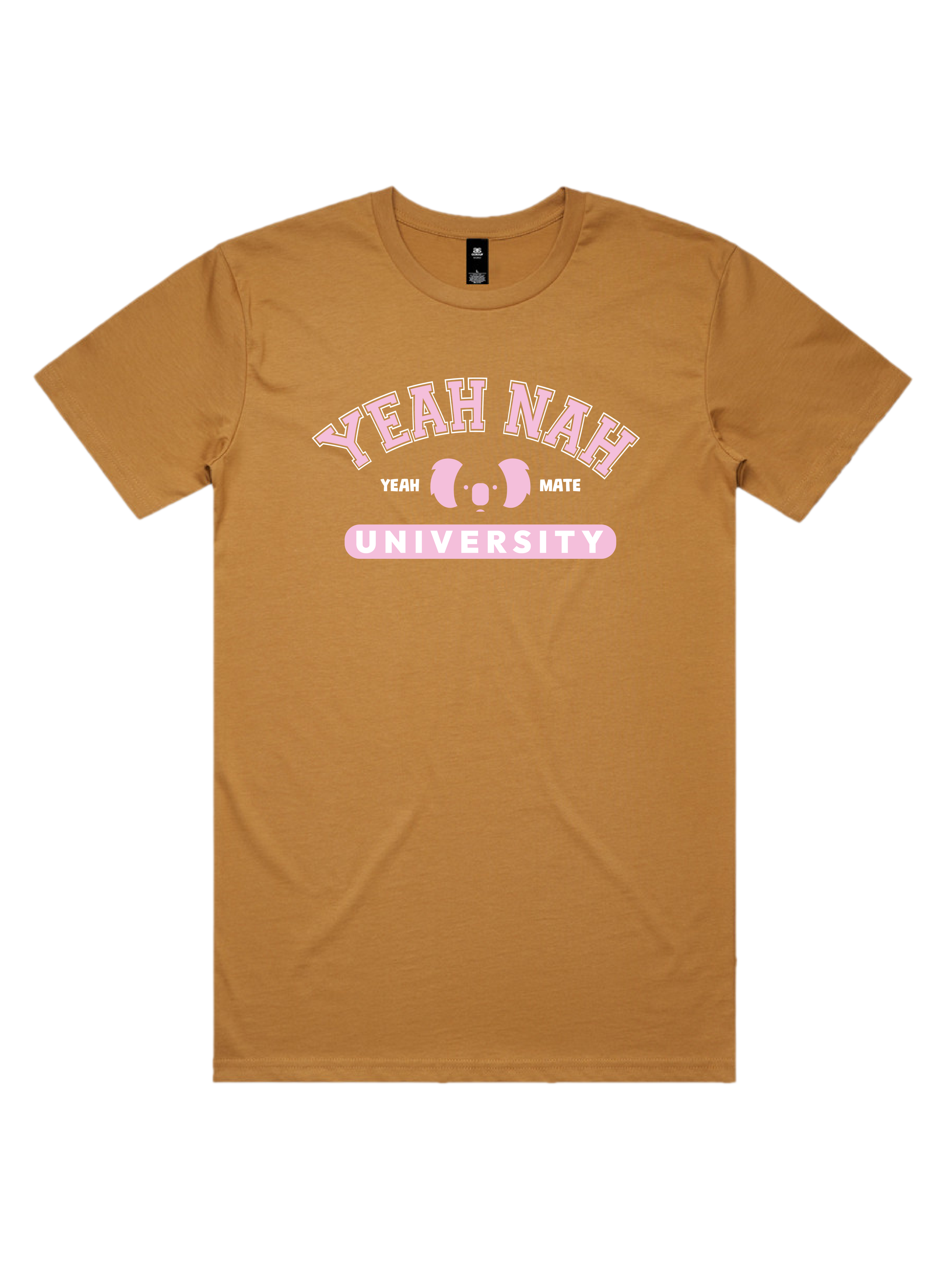 Premium Cotton Graphic T-shirt - Men's Fit - Yeah Nah University™  - Camel - Yeah Mate Freestyle™ Clothing 1