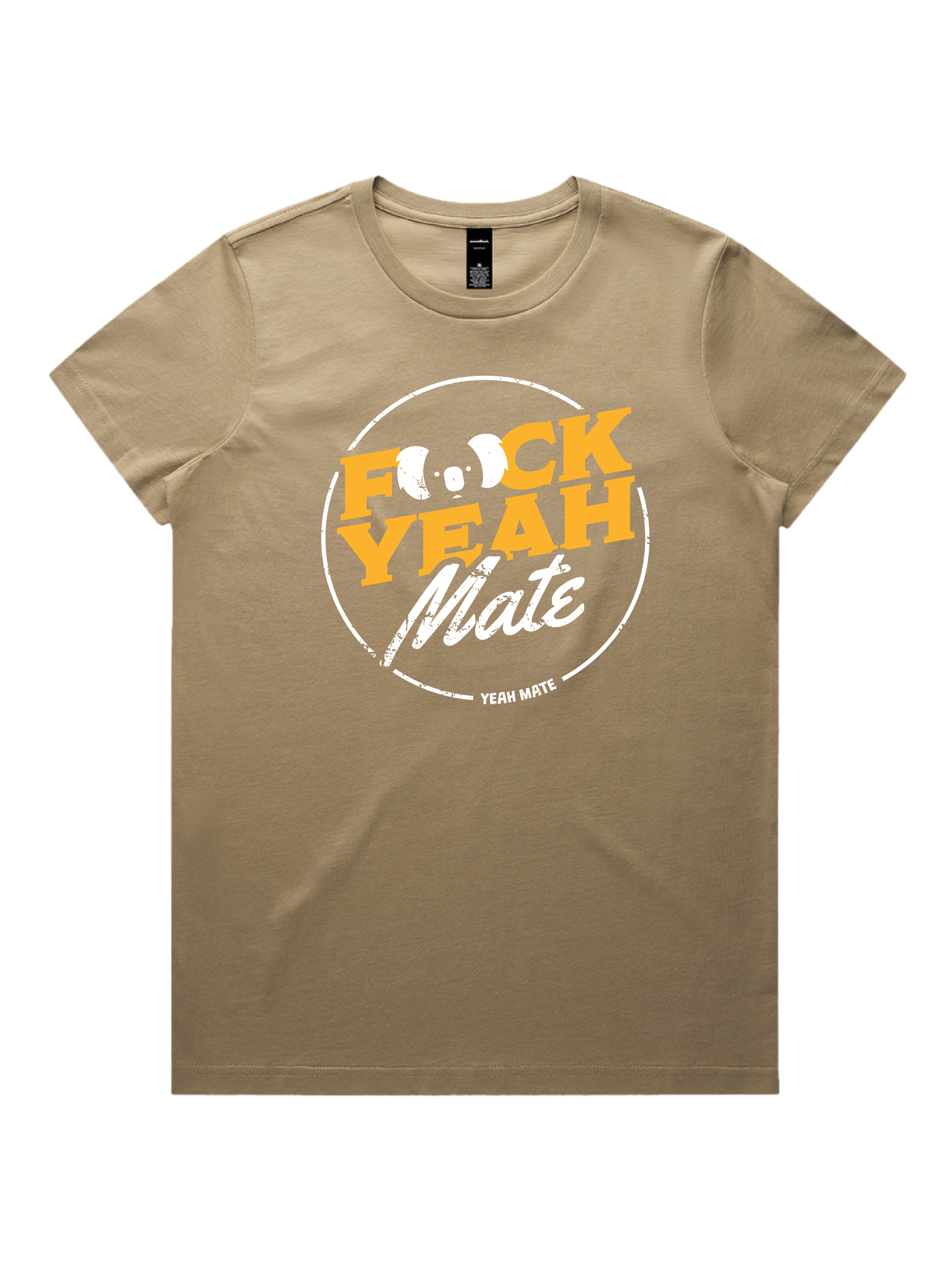 Premium Cotton Graphic T-shirt - Women's Fit - F🐨ck Yeah Mate™  - Sand - Yeah Mate Freestyle™ Clothing