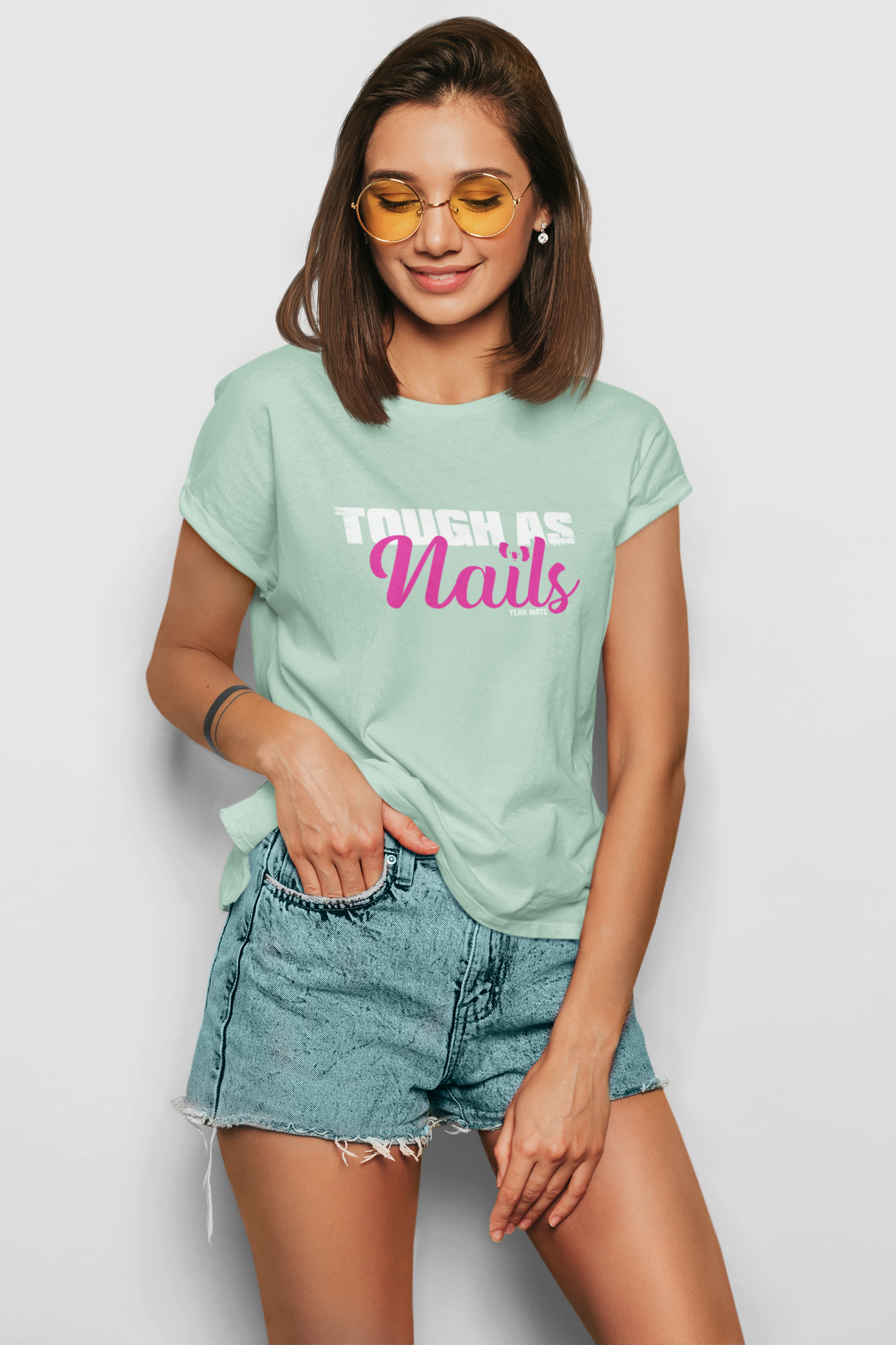 Premium Cotton Graphic T-shirt - Women's Fit - Tough As Nails™  - Seafoam - Yeah Mate Freestyle™ Clothing Female model 