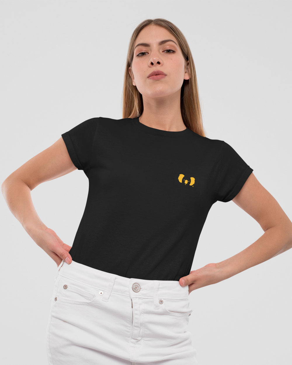 Premium Cotton Graphic T-shirt - Women's Fit - YM Koala Logo - Black - Yeah Mate Classic™ Clothing Female