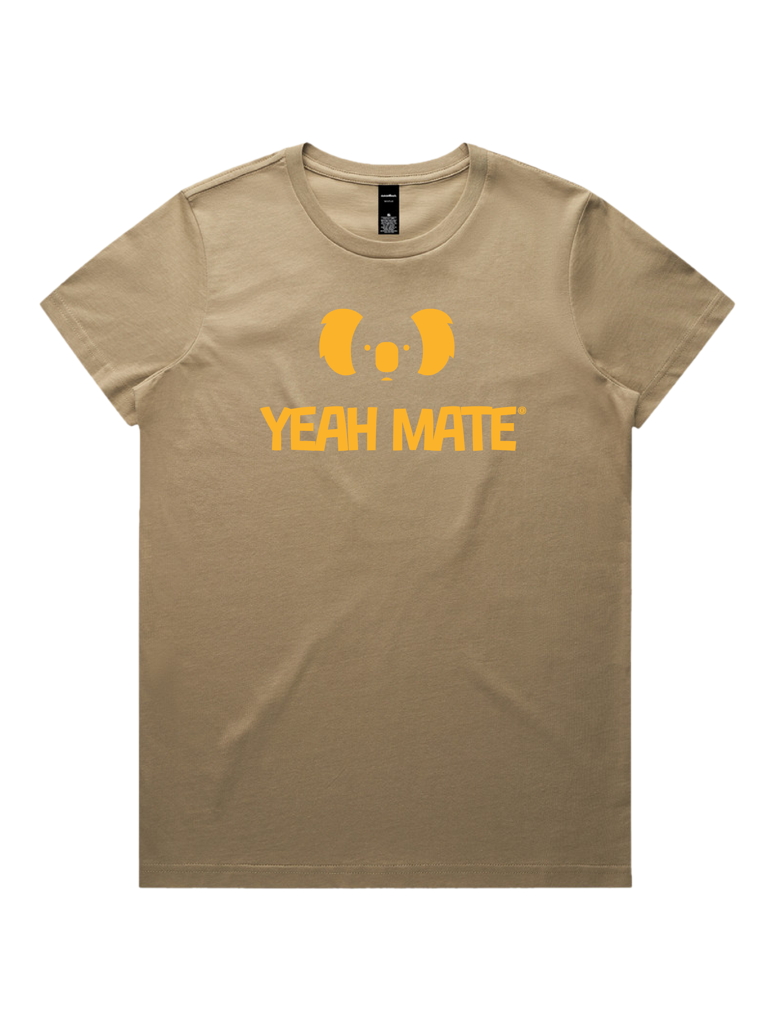 Premium Cotton Graphic T-shirt - Women's Fit - YM Stacked Logo - Sand - Yeah Mate Freestyle™ Clothing