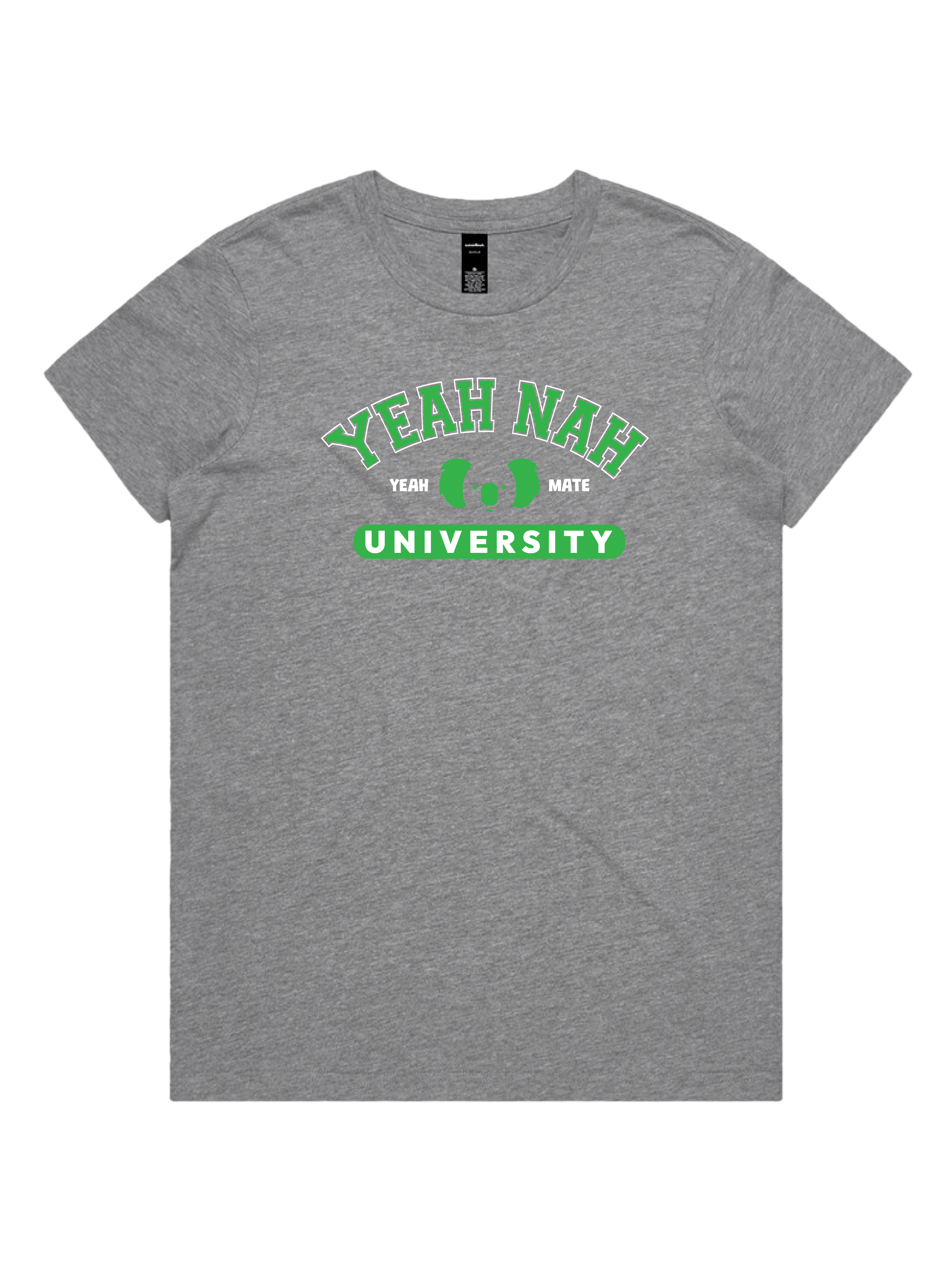 Premium Cotton Graphic T-shirt - Women's Fit - Yeah Nah University™  - Grey Marle - Yeah Mate Freestyle™ Clothing 1