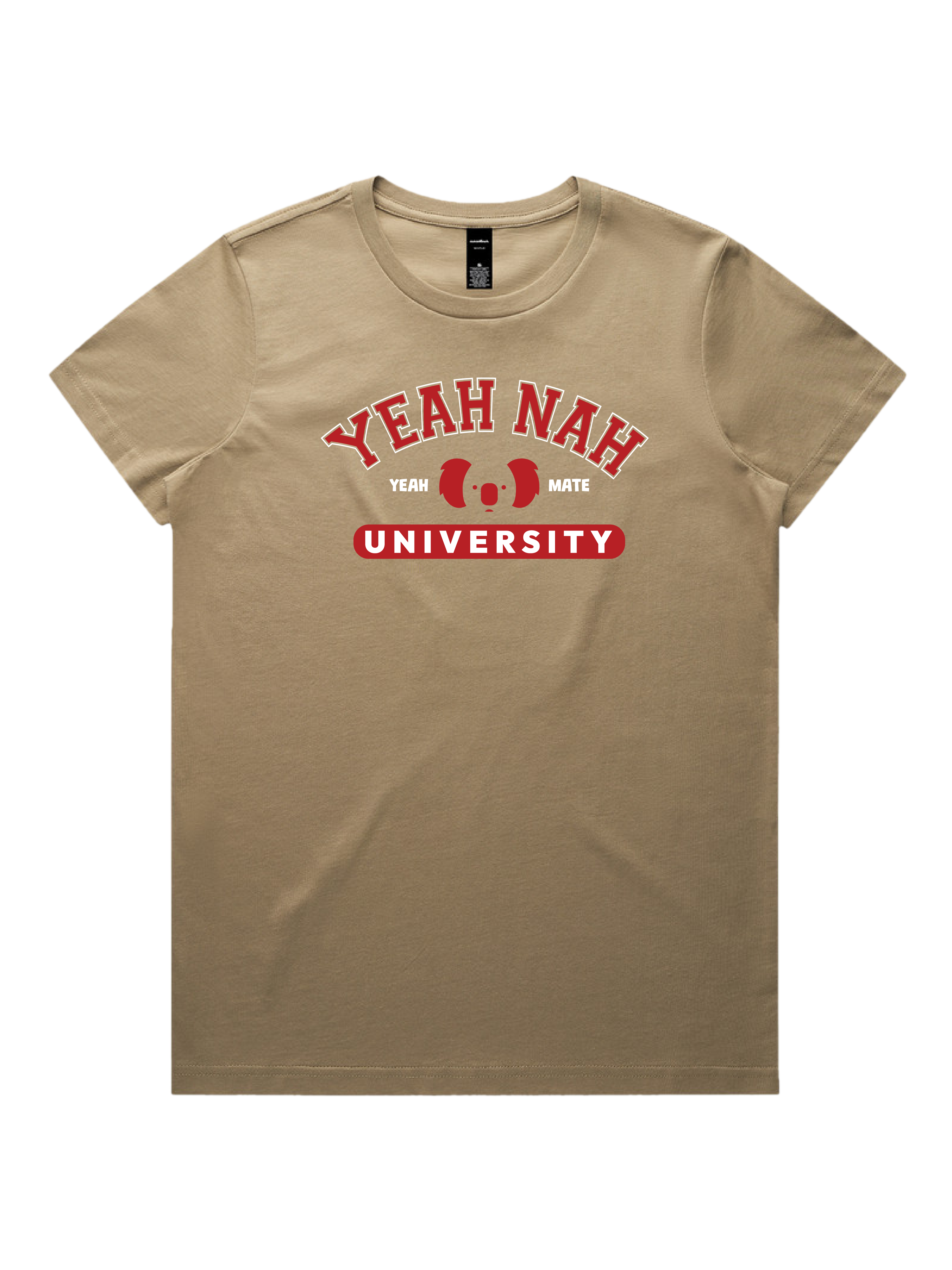 Premium Cotton Graphic T-shirt - Women's Fit - Yeah Nah University™  - Sand - Yeah Mate Freestyle™ Clothing