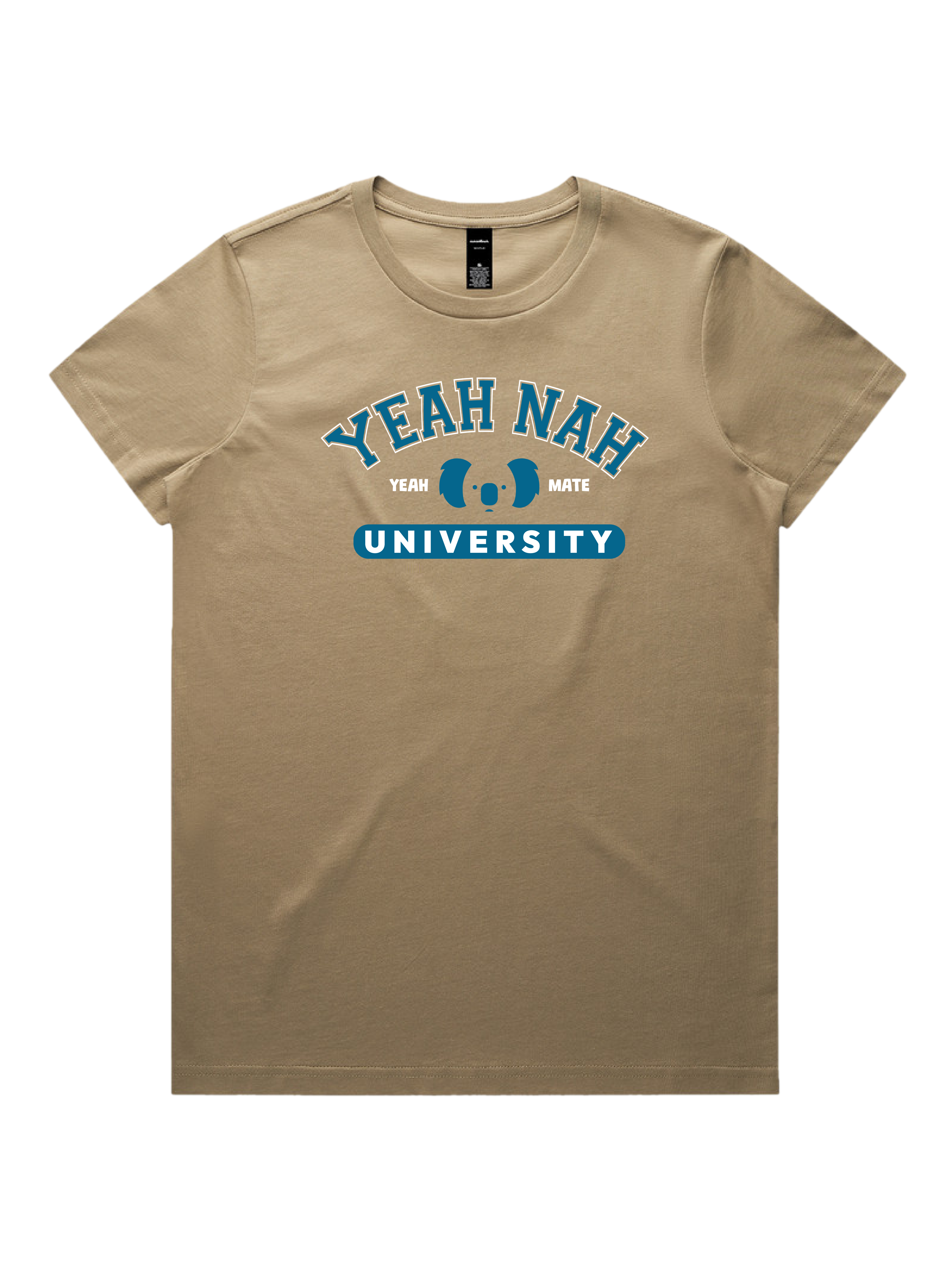 Premium Cotton Graphic T-shirt - Women's Fit - Yeah Nah University™  - Sand - Yeah Mate Freestyle™ Clothing 1