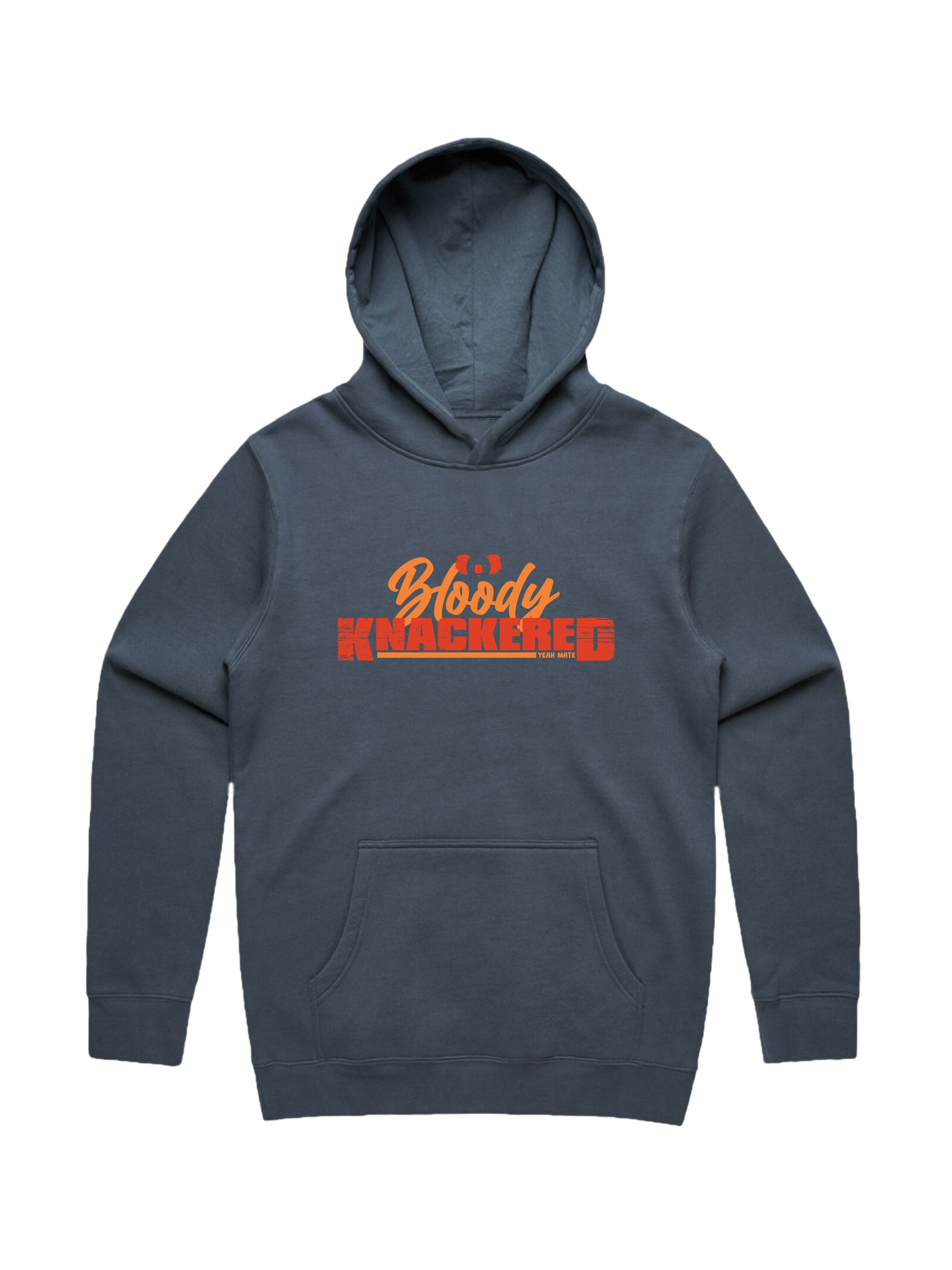 Premium Cotton Hoodie - Unisex Fit - Bloody Knackered™ 1 - Petrol Blue - Yeah Mate Freestyle™ Clothing
