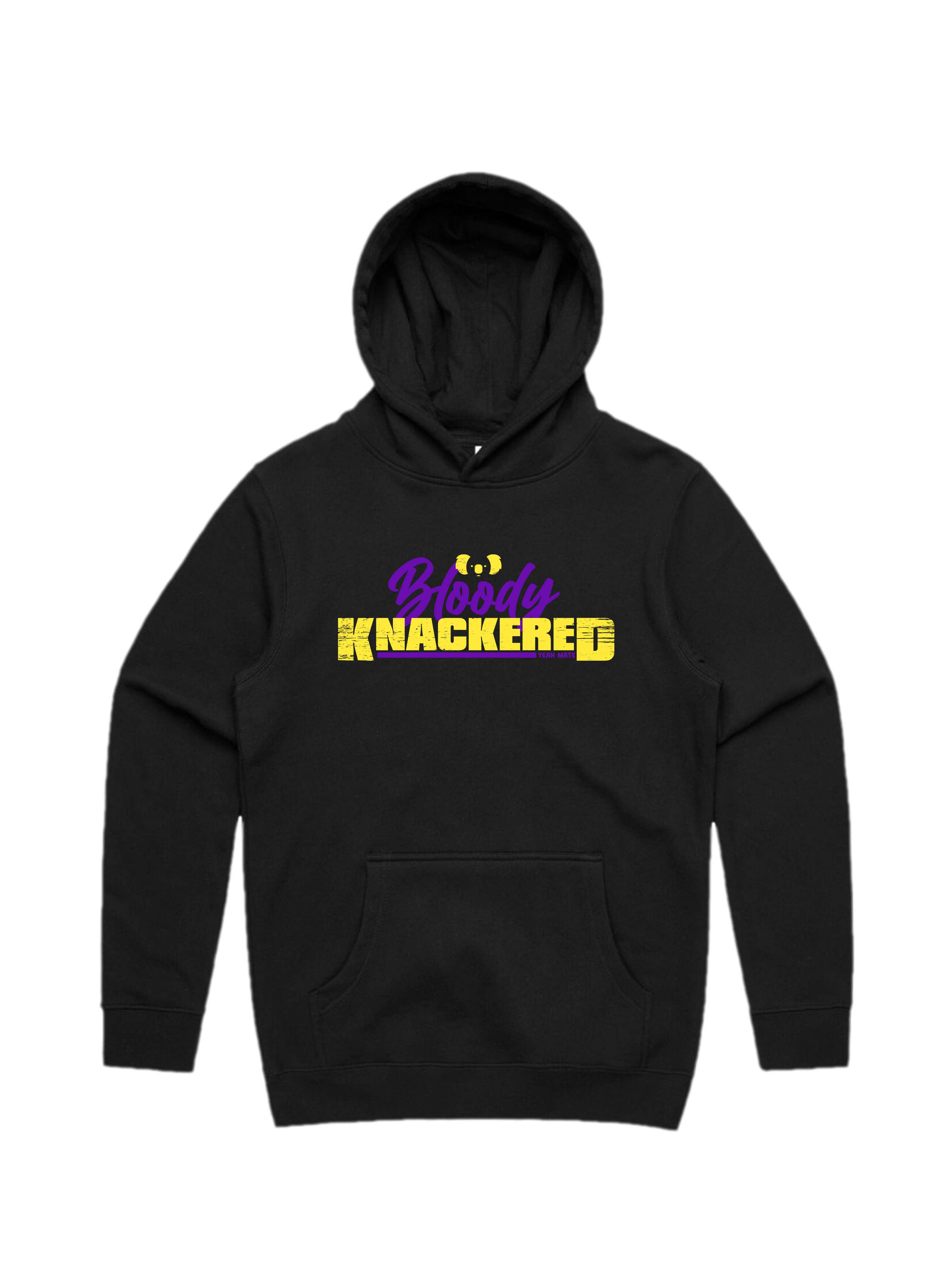Premium Cotton Hoodie - Unisex Fit - Bloody Knackered™ 2 - Black - Yeah Mate Freestyle™ Clothing
