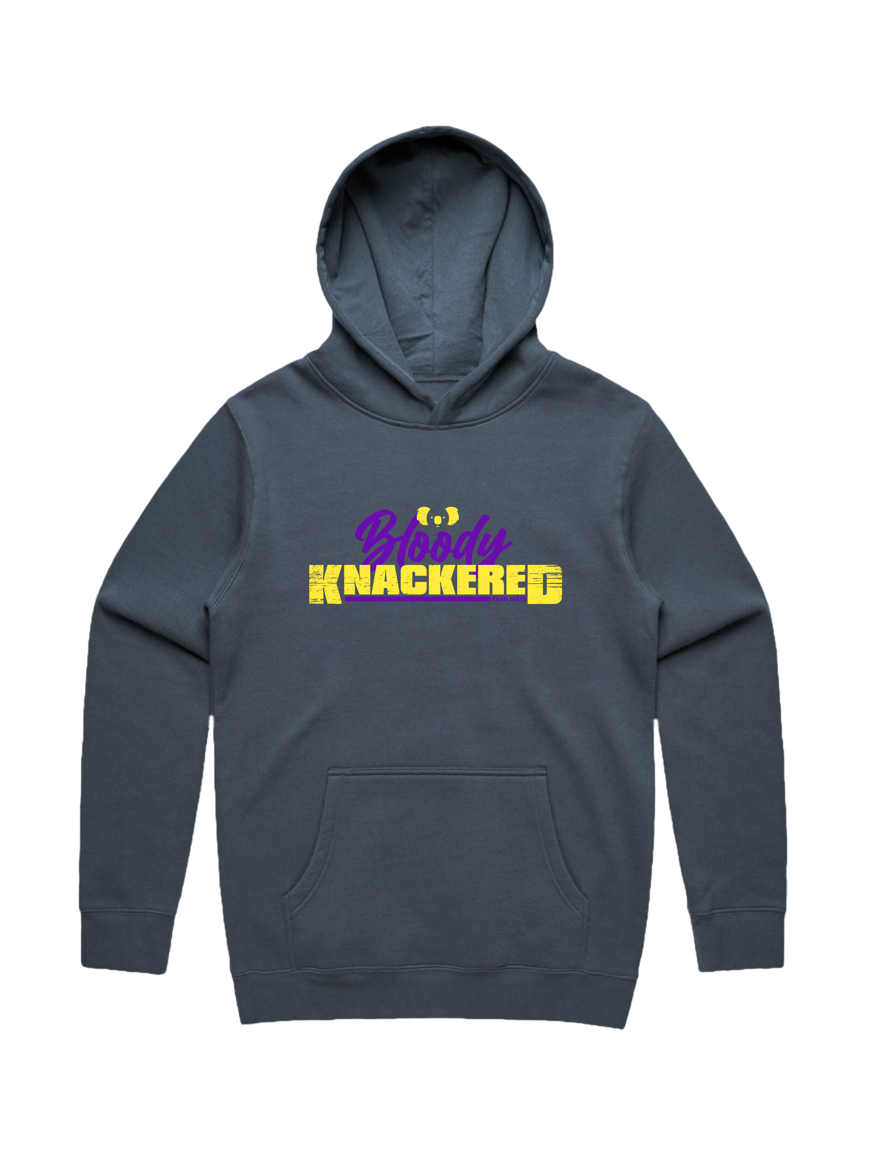 Premium Cotton Hoodie - Unisex Fit - Bloody Knackered™ 2 - Petrol Blue - Yeah Mate Freestyle™ Clothing
