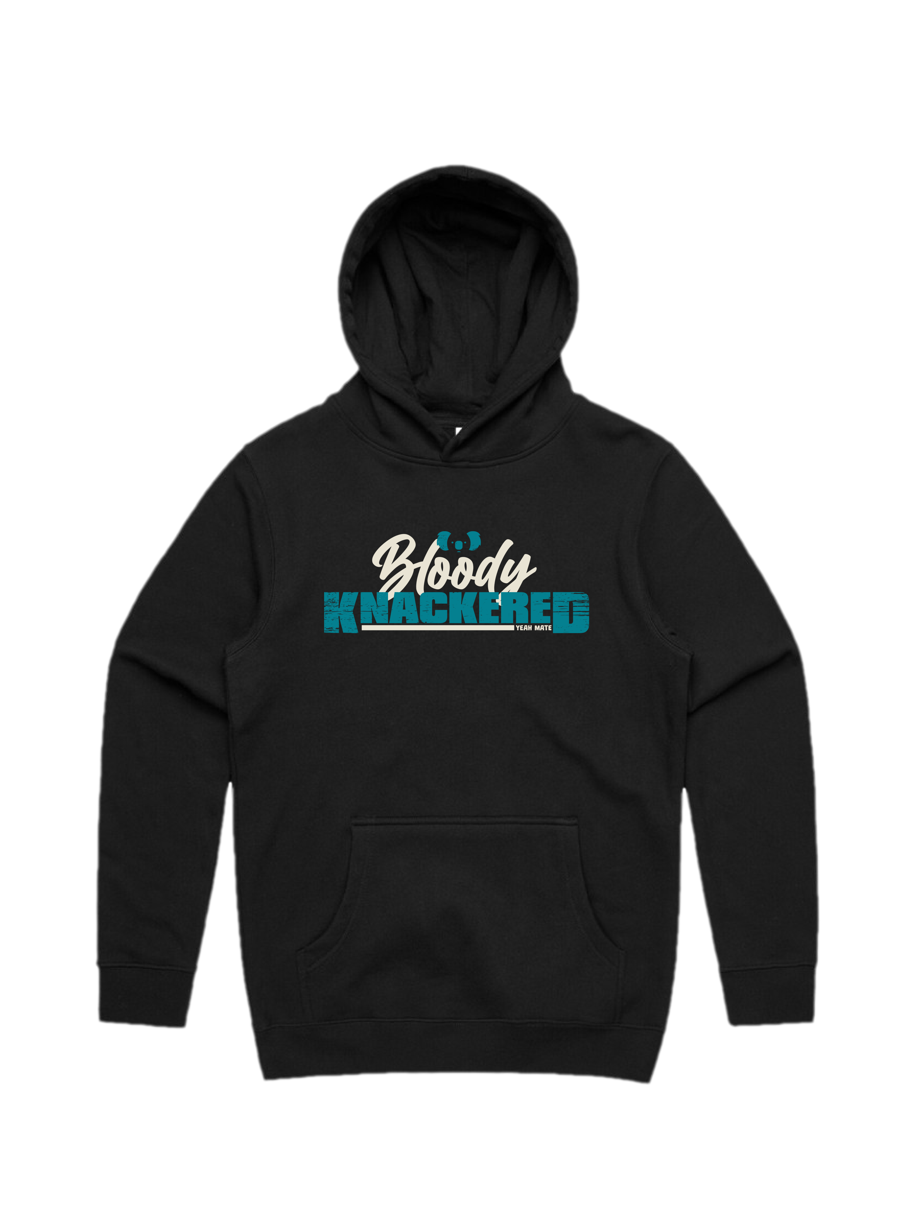 Premium Cotton Hoodie - Unisex Fit - Bloody Knackered™ 3 - Black - Yeah Mate Freestyle™ Clothing
