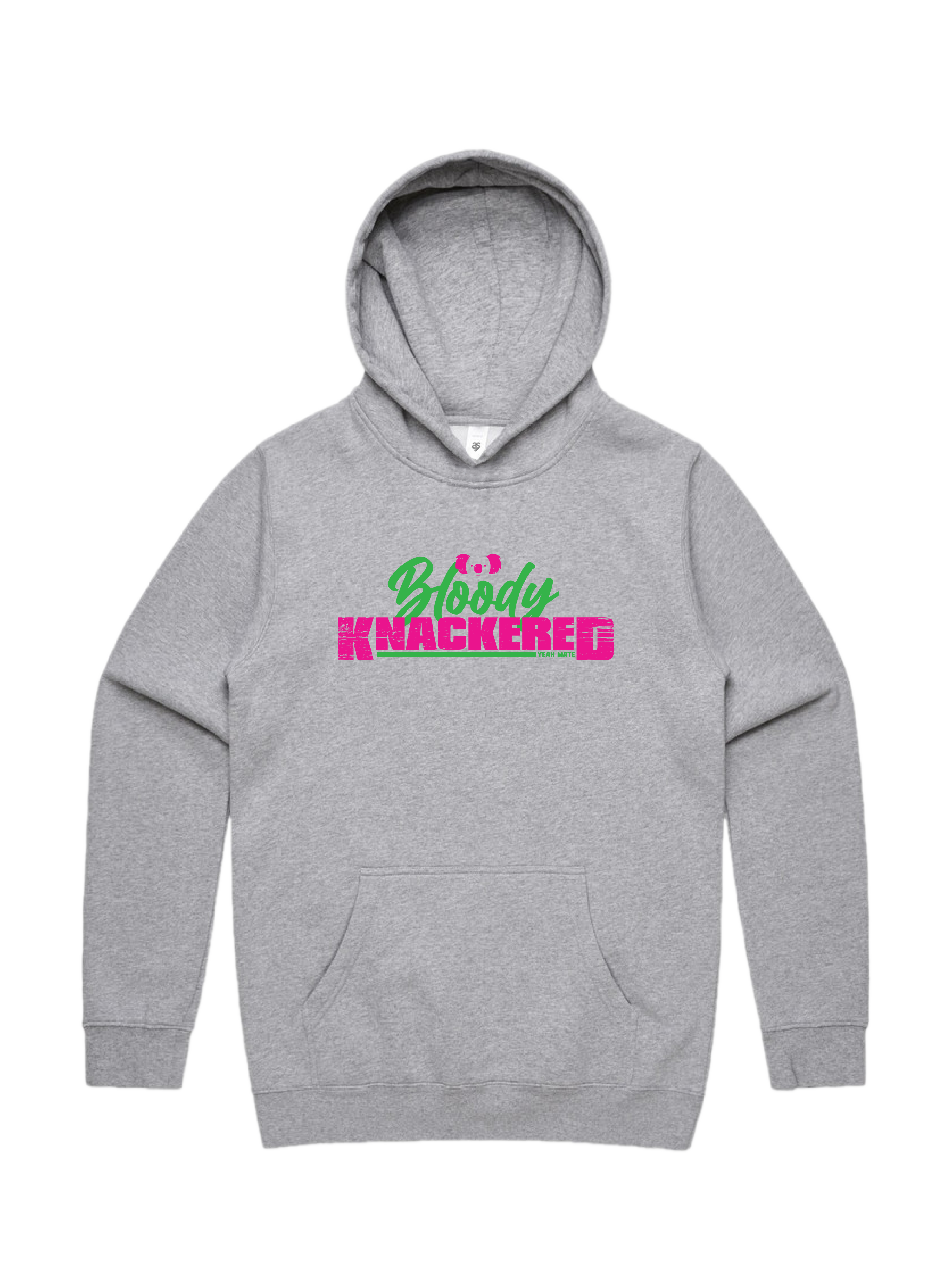 Premium Cotton Hoodie - Unisex Fit - Bloody Knackered™ 3 - Grey Marle - Yeah Mate Freestyle™ Clothing
