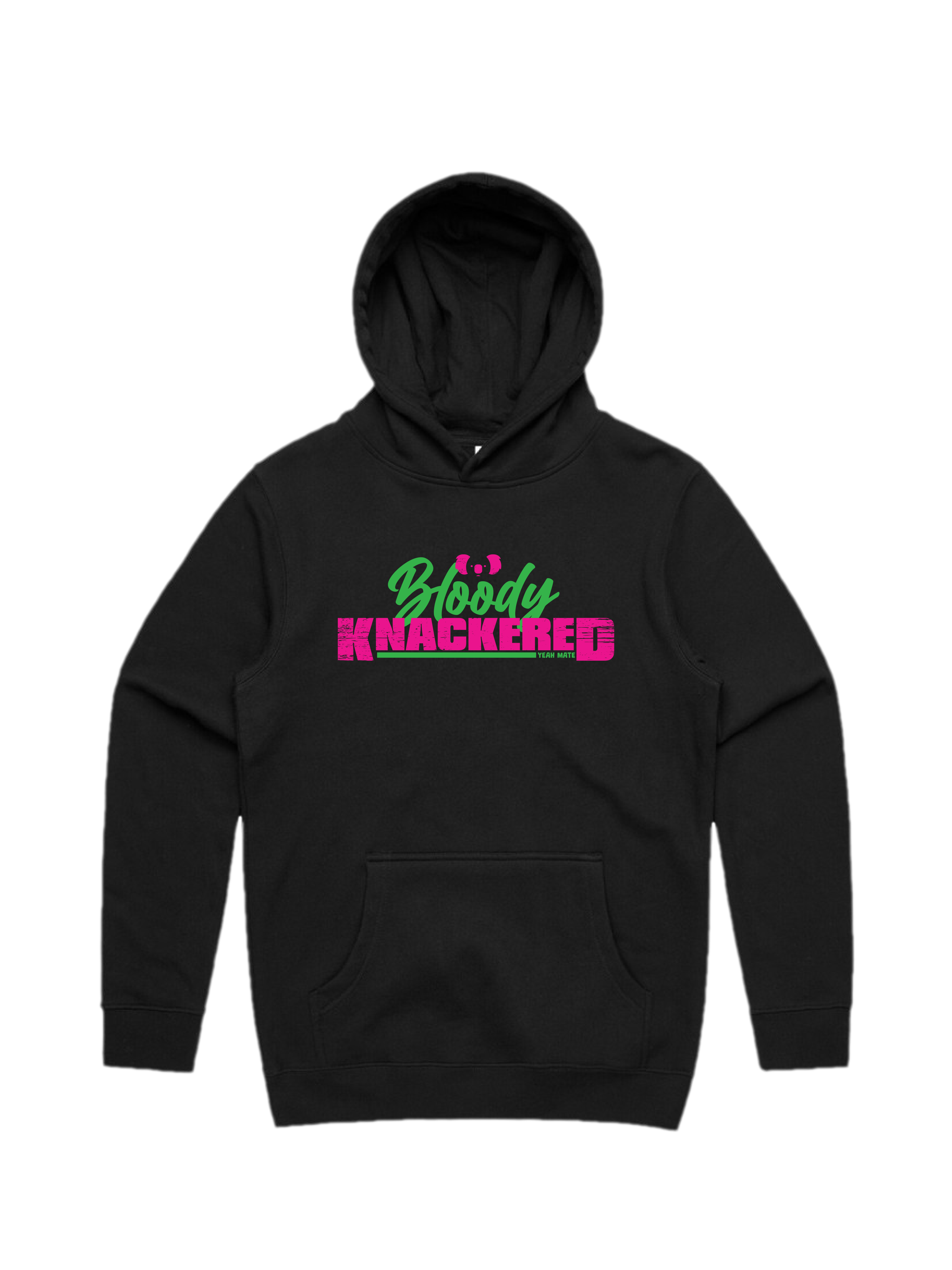 Premium Cotton Hoodie - Unisex Fit - Bloody Knackered™ 4 - Black - Yeah Mate Freestyle™ Clothing
