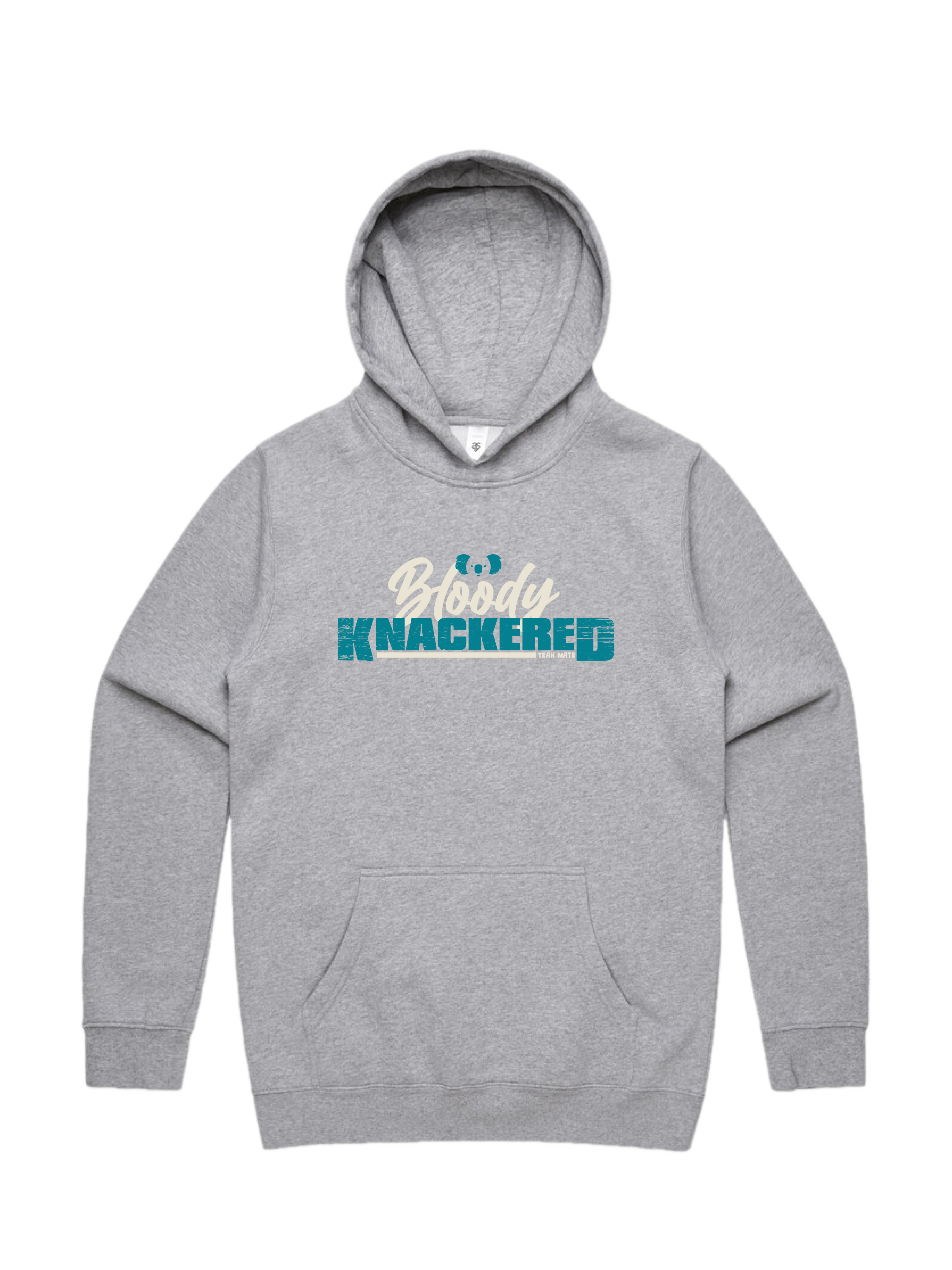 Premium Cotton Hoodie - Unisex Fit - Bloody Knackered™ 4 - Grey Marle - Yeah Mate Freestyle™ Clothing
