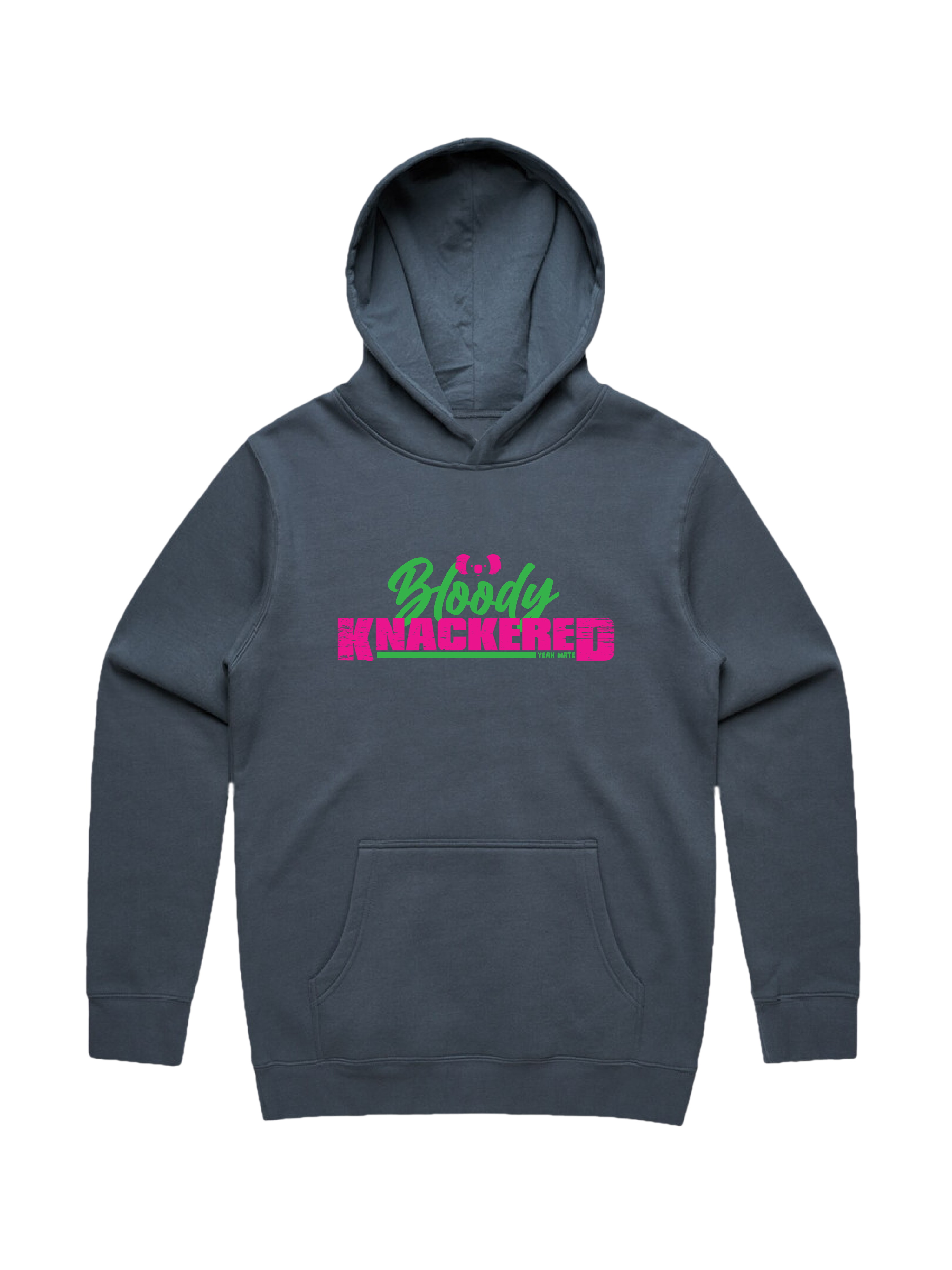 Premium Cotton Hoodie - Unisex Fit - Bloody Knackered™ 4 - Petrol Blue - Yeah Mate Freestyle™ Clothing
