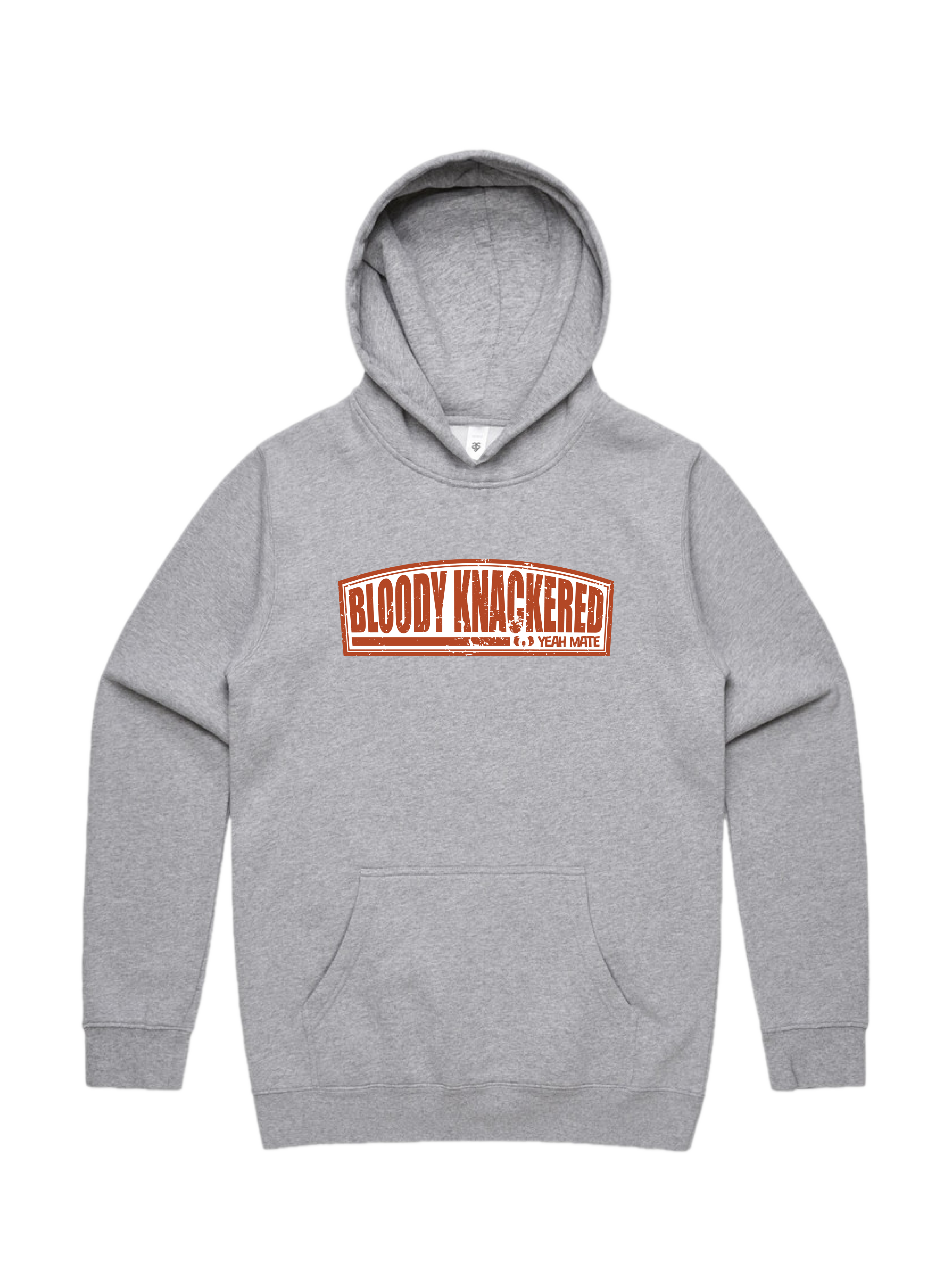 Premium Cotton Hoodie - Unisex Fit - Bloody Knackered™ Badge 1 - Grey Marle - Yeah Mate Freestyle™ Clothing
