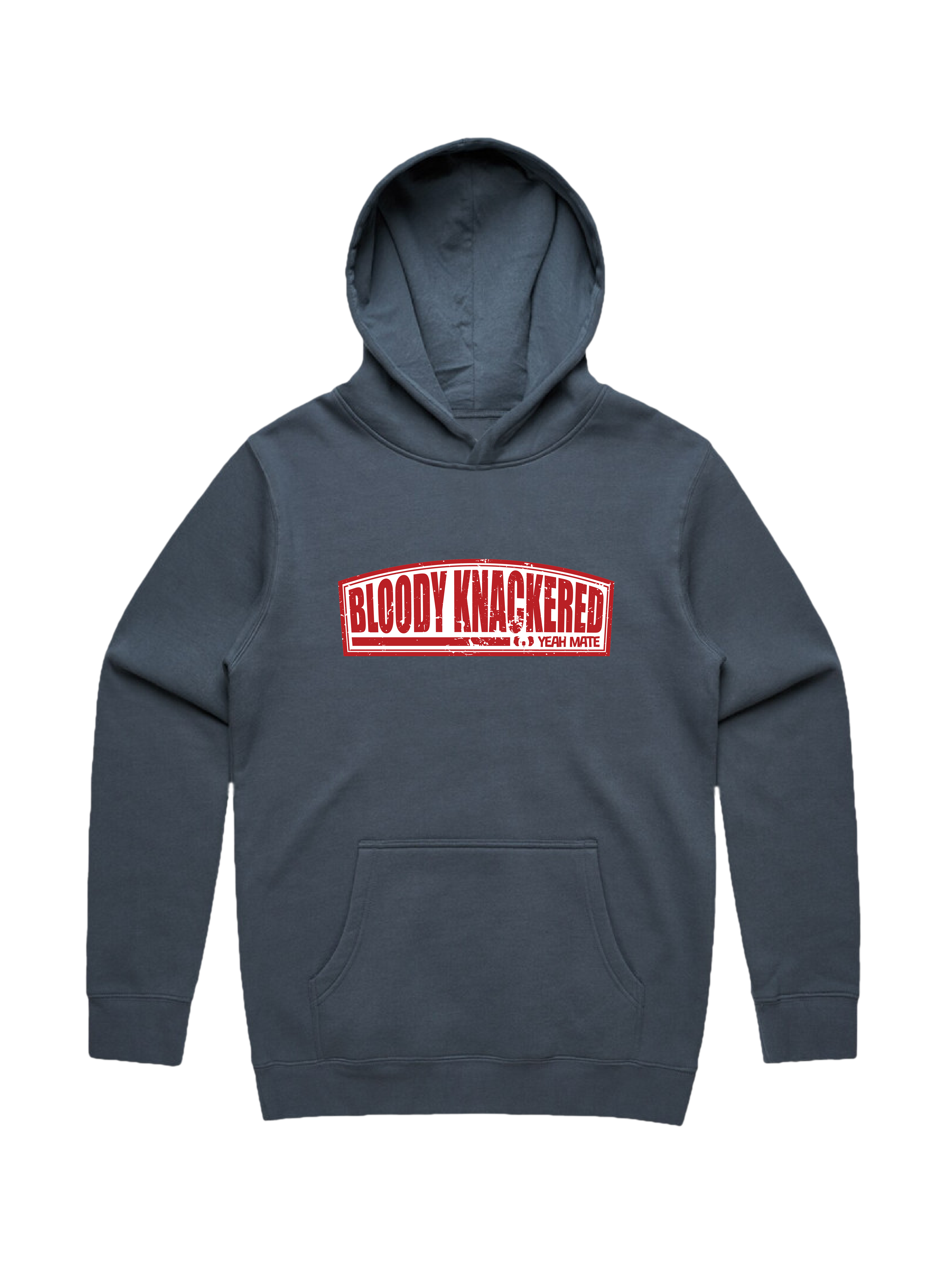 Premium Cotton Hoodie - Unisex Fit - Bloody Knackered™ Badge 2- Petrol Blue - Yeah Mate Freestyle™ Clothing
