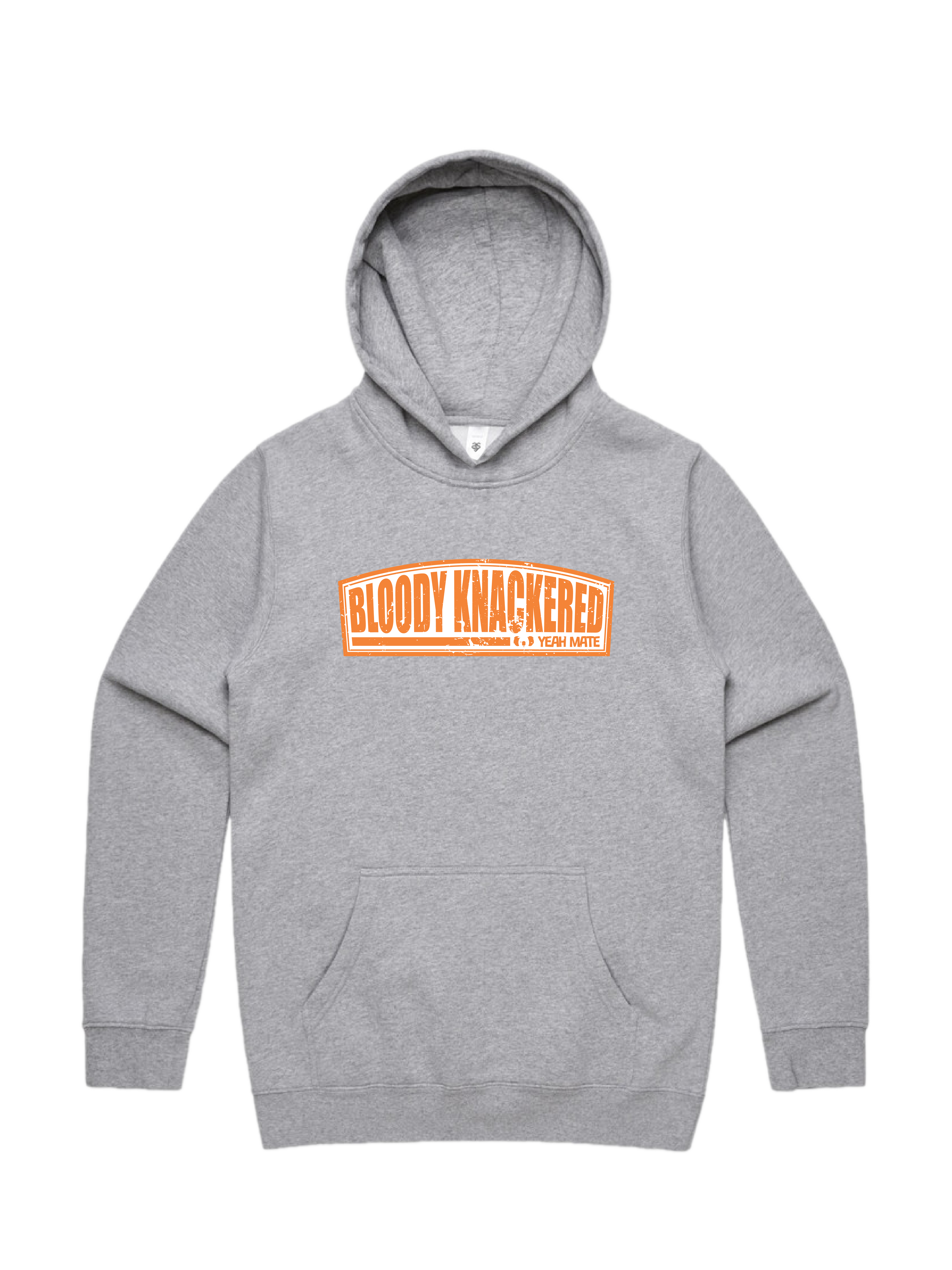 Premium Cotton Hoodie - Unisex Fit - Bloody Knackered™ Badge 3 - Grey Marle - Yeah Mate Freestyle™ Clothing
