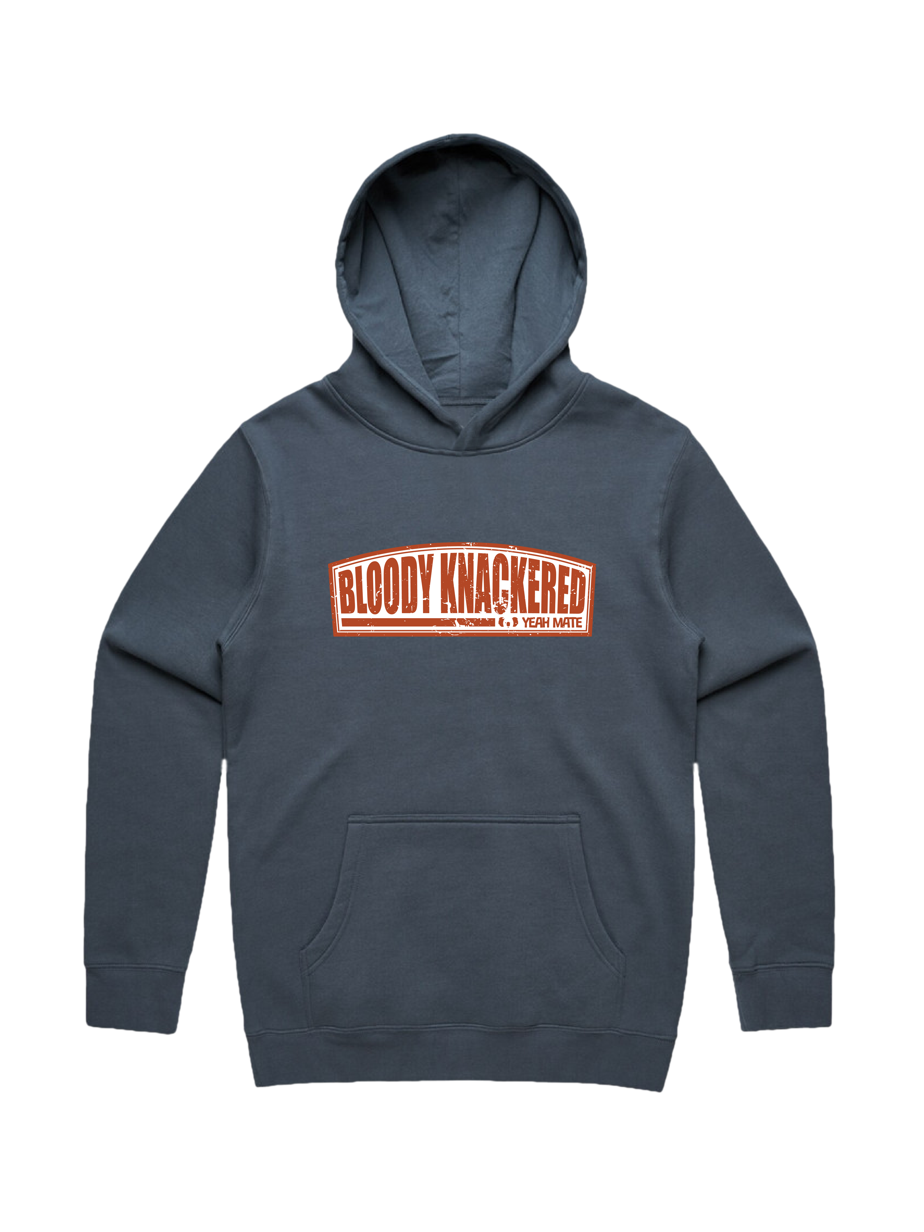 Premium Cotton Hoodie - Unisex Fit - Bloody Knackered™ Badge 3 - Petrol Blue - Yeah Mate Freestyle™ Clothing
