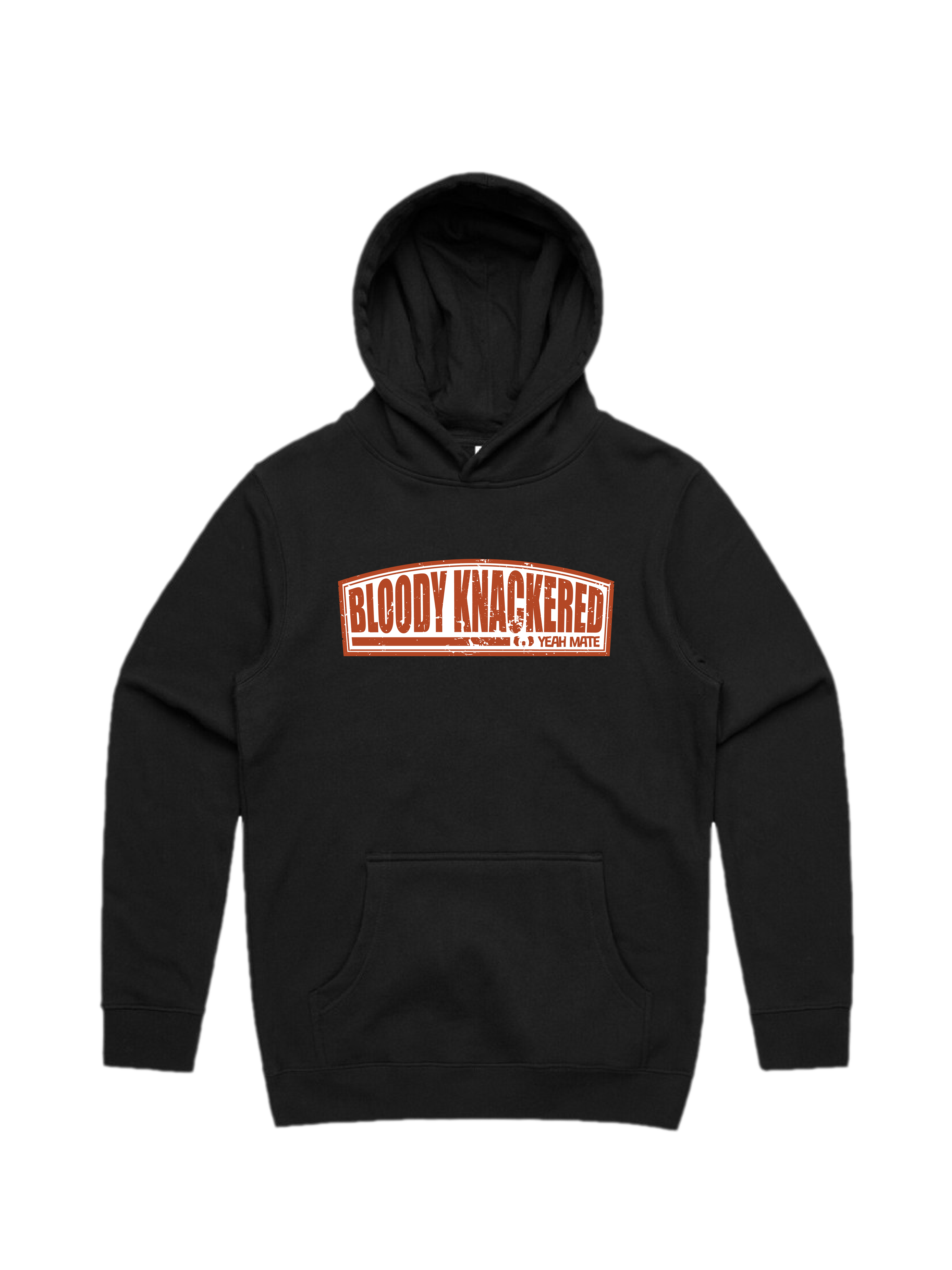Premium Cotton Hoodie - Unisex Fit - Bloody Knackered™ Badge 4 - Black - Yeah Mate Freestyle™ Clothing

