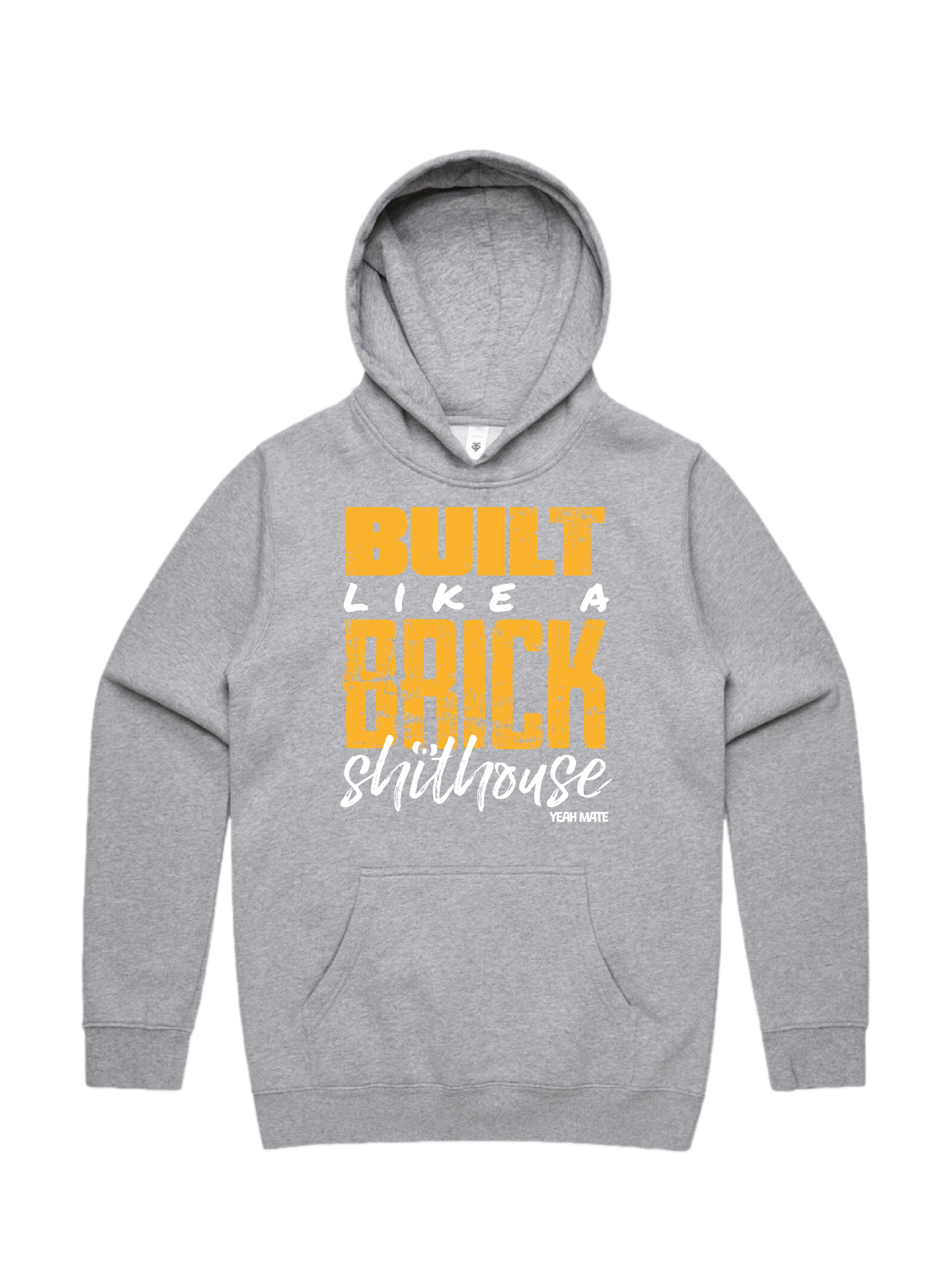 Premium Cotton Hoodie - Unisex Fit - Built like a Brick Shithouse™ 1 - Grey Marle - Yeah Mate Freestyle™ Clothing
