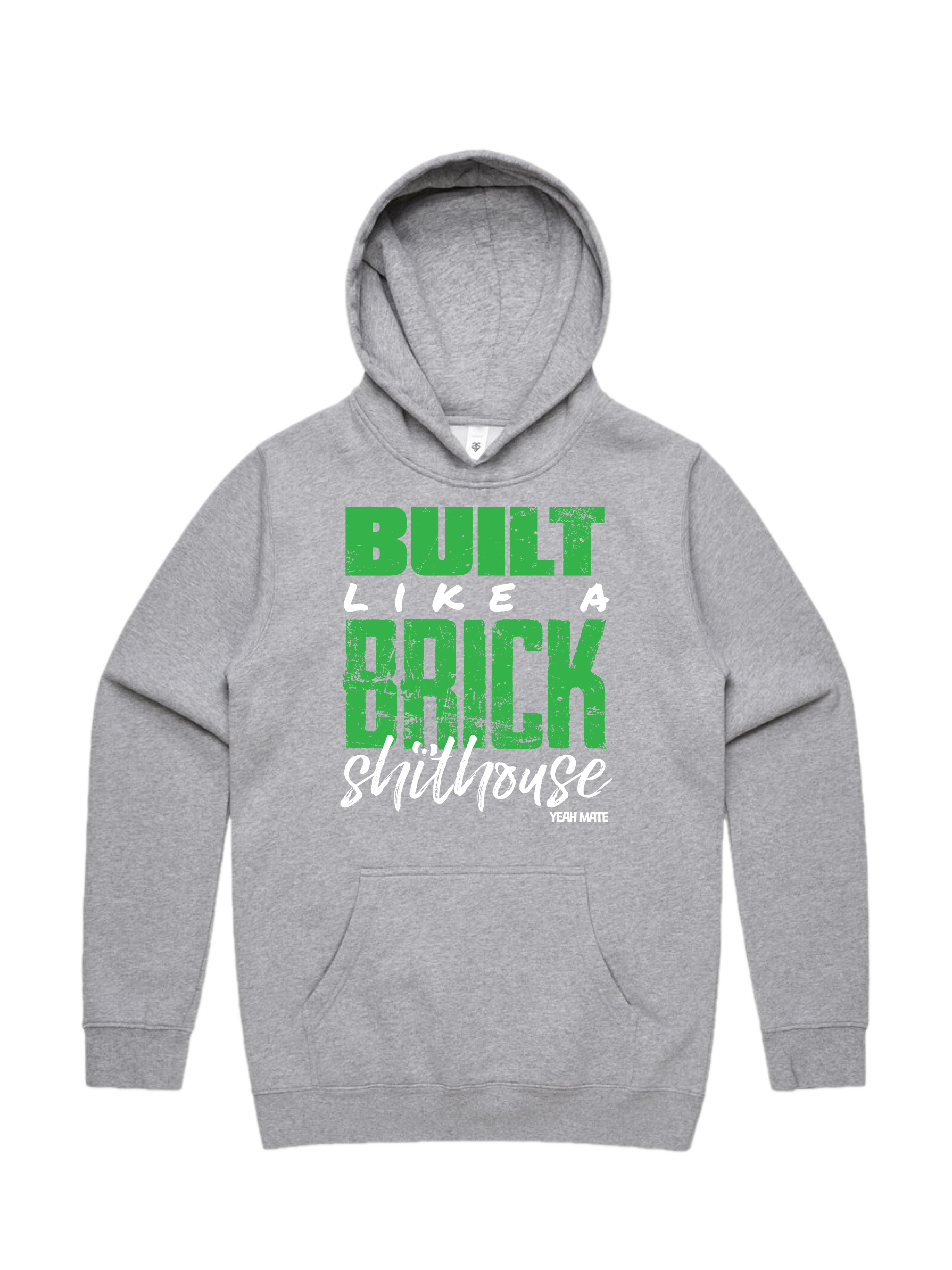 Premium Cotton Hoodie - Unisex Fit - Built like a Brick Shithouse™ 2 - Grey Marle - Yeah Mate Freestyle™ Clothing
