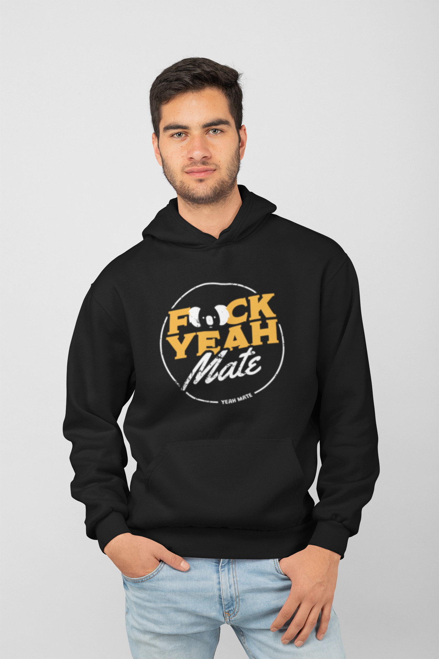 Premium Cotton Hoodie - Unisex Fit - F🐨ck Yeah Mate™ - Black - Yeah Mate Freestyle™ Clothing Cool Male