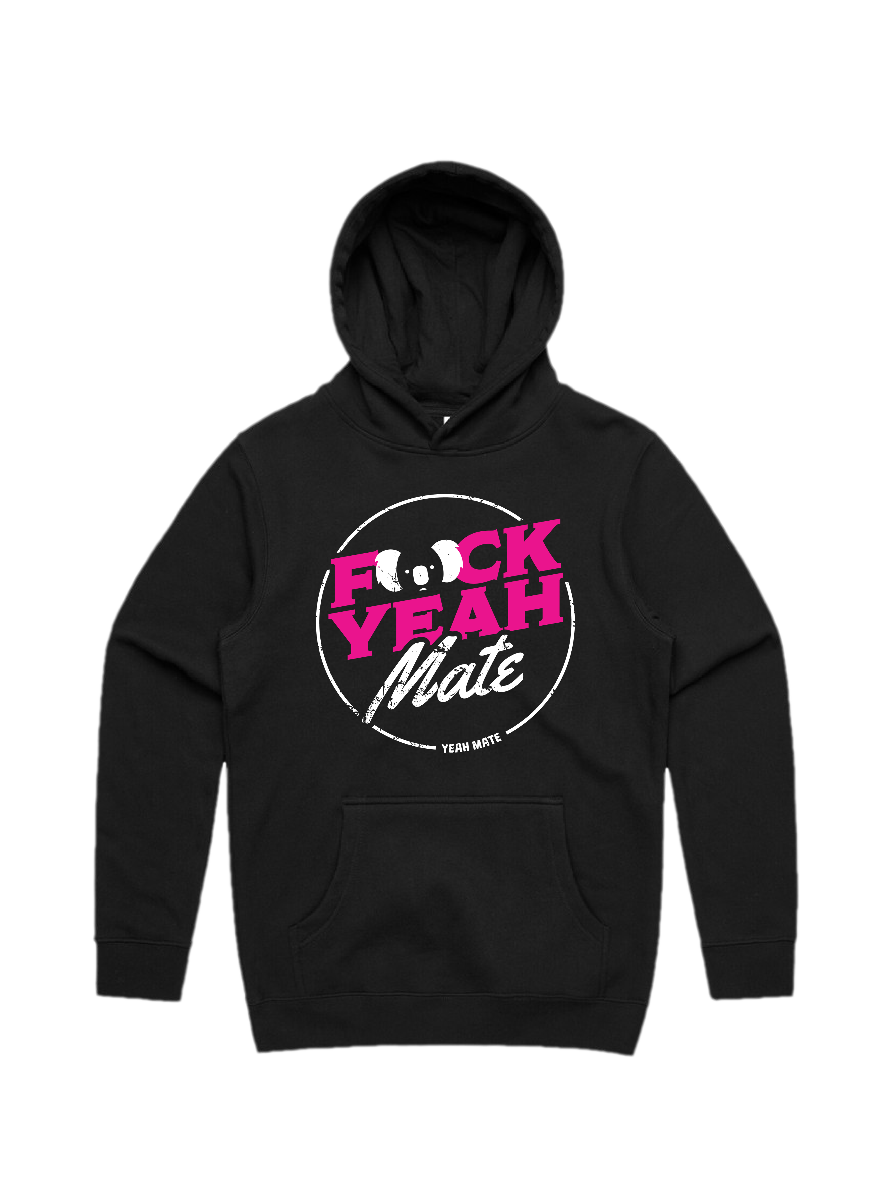 Premium Cotton Hoodie - Unisex Fit - F🐨ck Yeah Mate™ 1 - Black - Yeah Mate Freestyle™ Clothing
