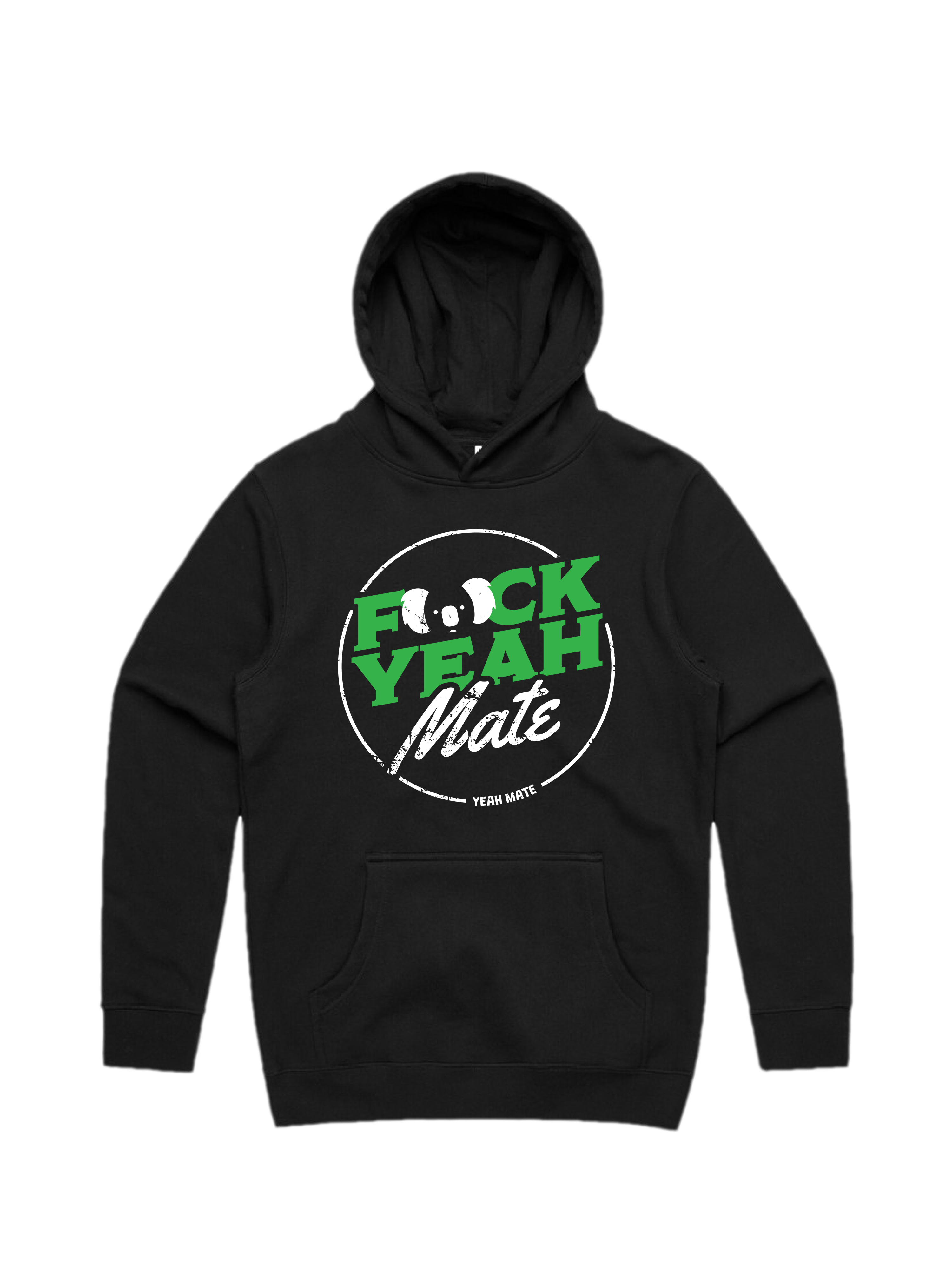 Premium Cotton Hoodie - Unisex Fit - F🐨ck Yeah Mate™ 2 - Black - Yeah Mate Freestyle™ Clothing
