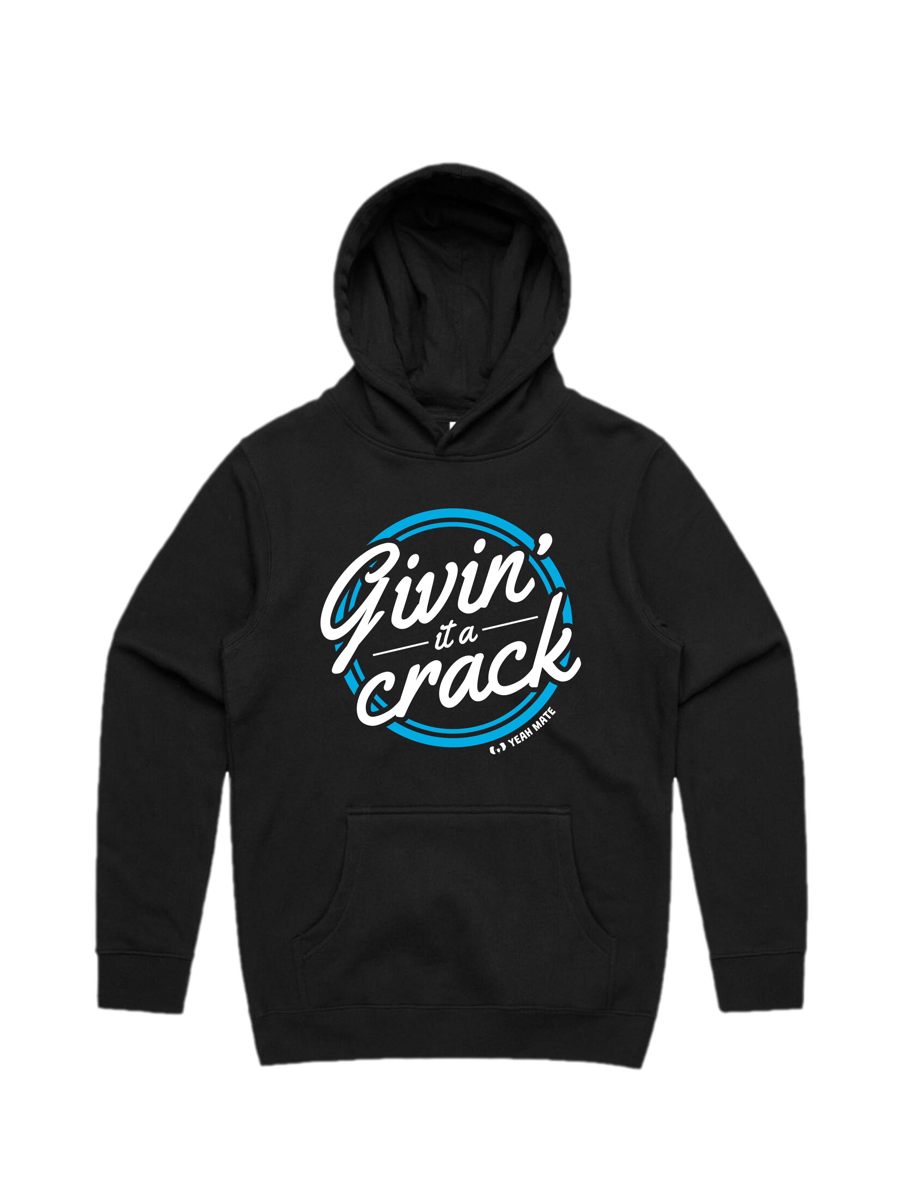 Premium Cotton Hoodie - Unisex Fit - Givin it a Crack™ 1 - Black - Yeah Mate Freestyle™ Clothing
