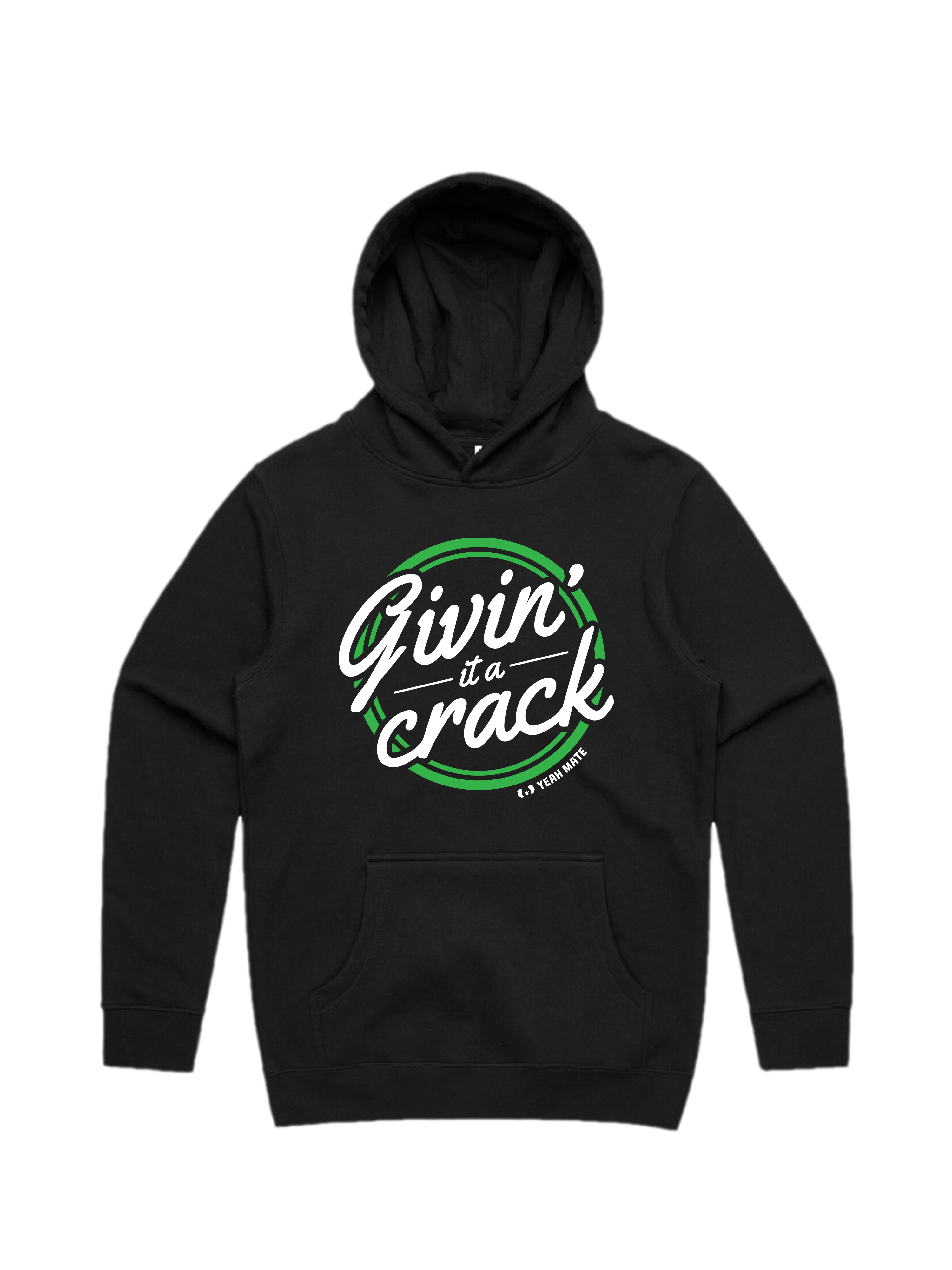 Premium Cotton Hoodie - Unisex Fit - Givin it a Crack™ 3 - Black - Yeah Mate Freestyle™ Clothing
