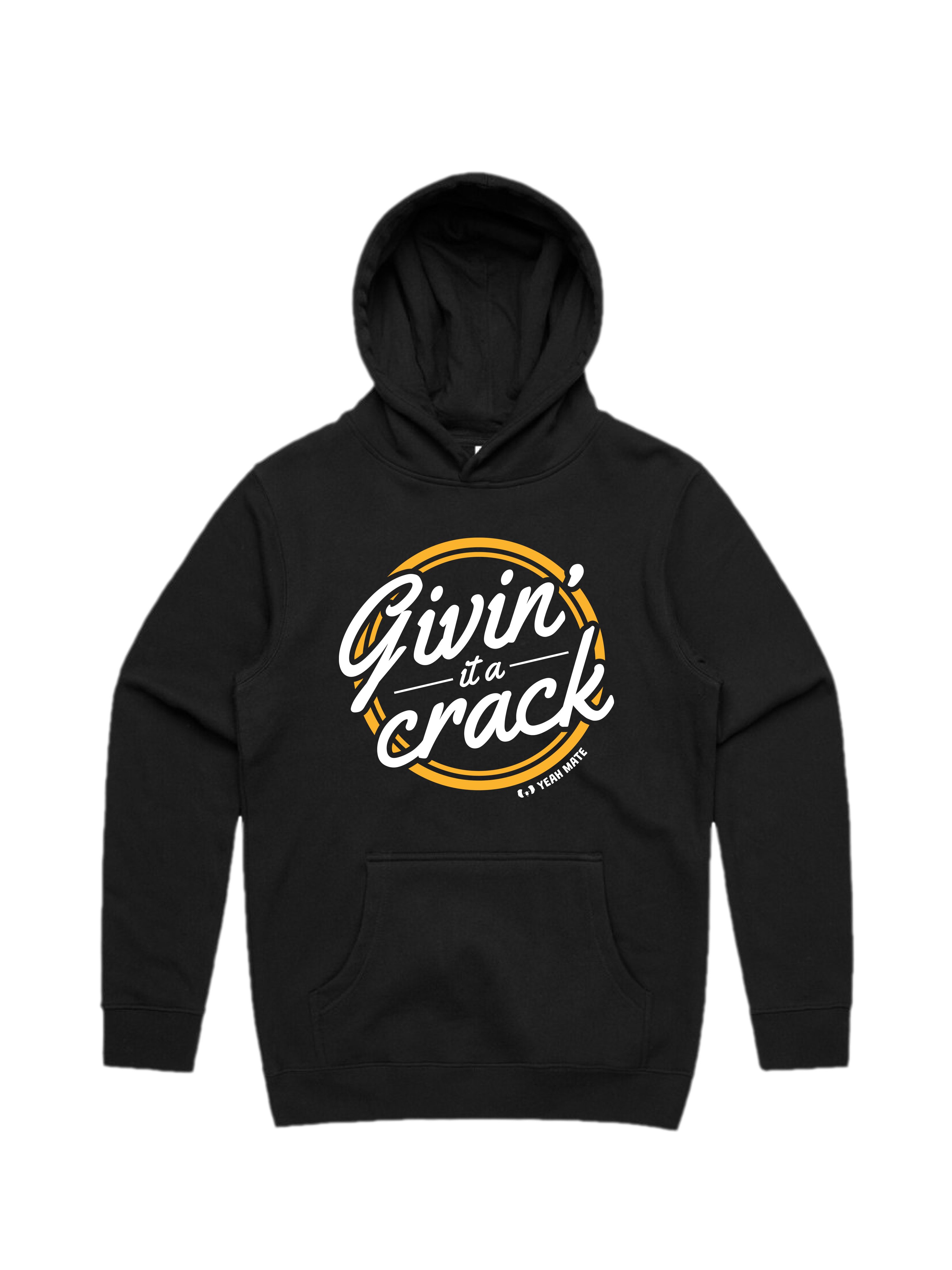 Premium Cotton Hoodie - Unisex Fit - Givin it a Crack™ 4 - Black - Yeah Mate Freestyle™ Clothing
