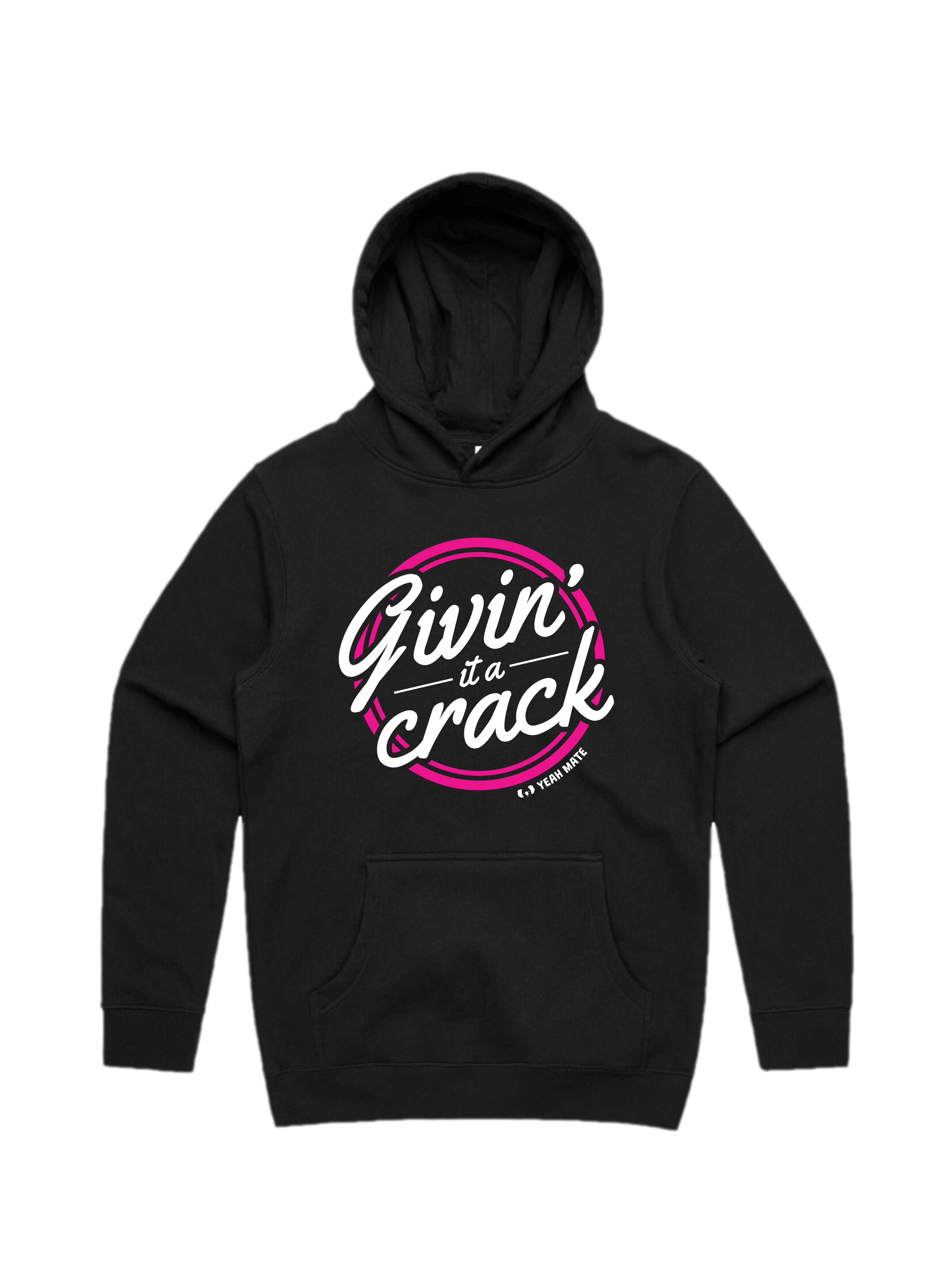 Premium Cotton Hoodie - Unisex Fit - Givin it a Crack™ 5 - Black - Yeah Mate Freestyle™ Clothing

