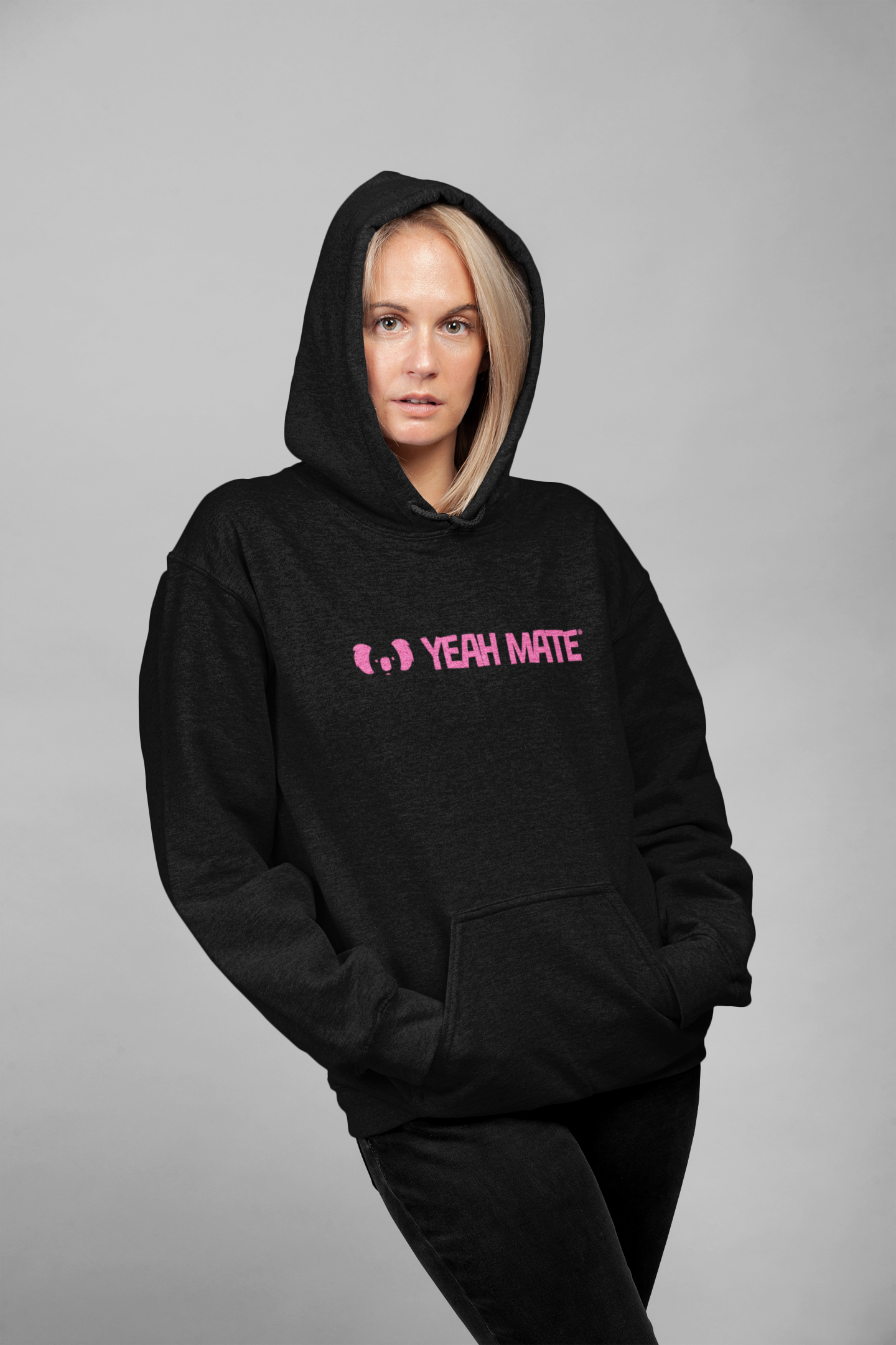 Premium Cotton Hoodie - Unisex Fit - Linear Logo 1 - Black - Yeah Mate Freestyle™ Clothing
