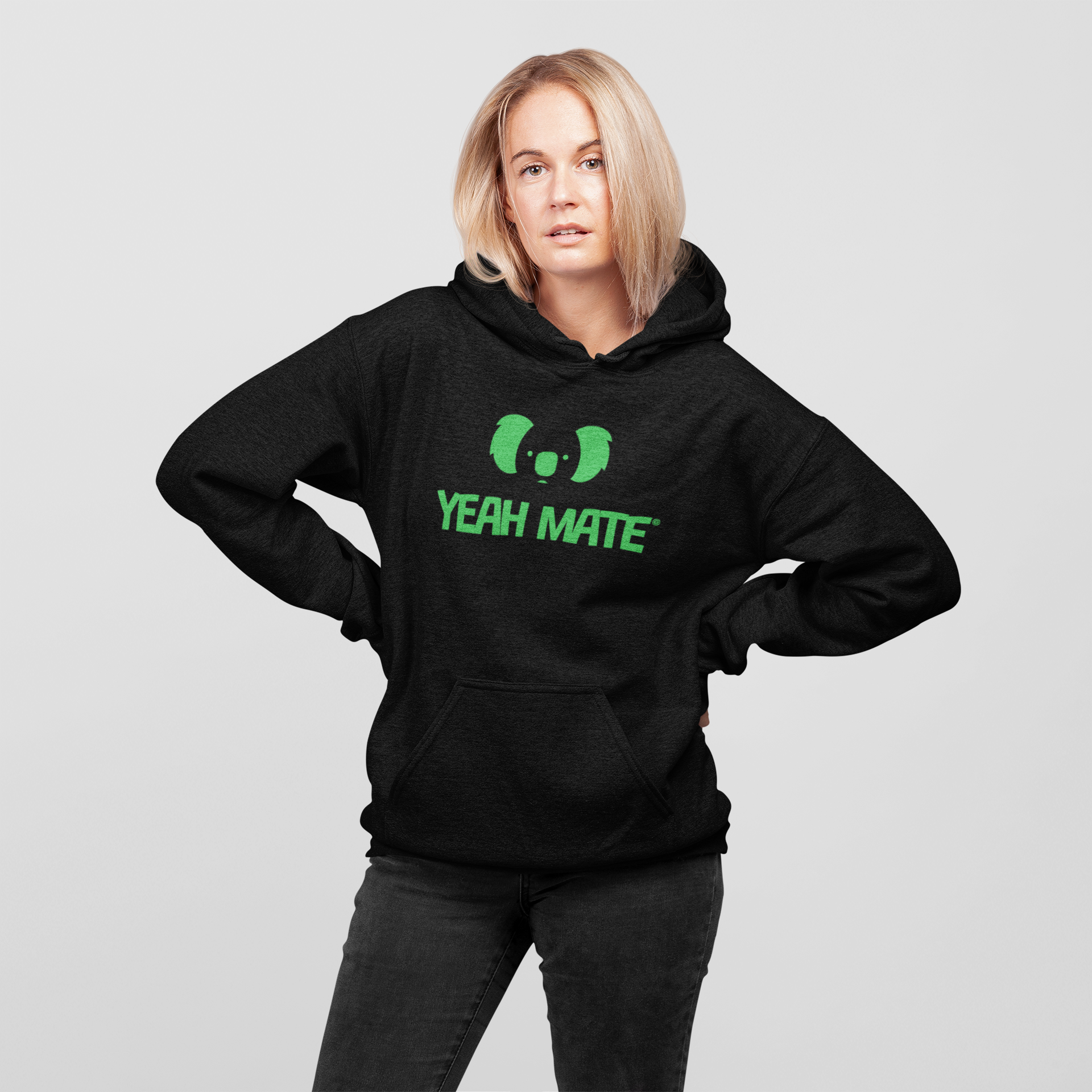 Premium Cotton Hoodie - Unisex Fit - Stacked Logo 4 - Black - Yeah Mate Freestyle™ Clothing
