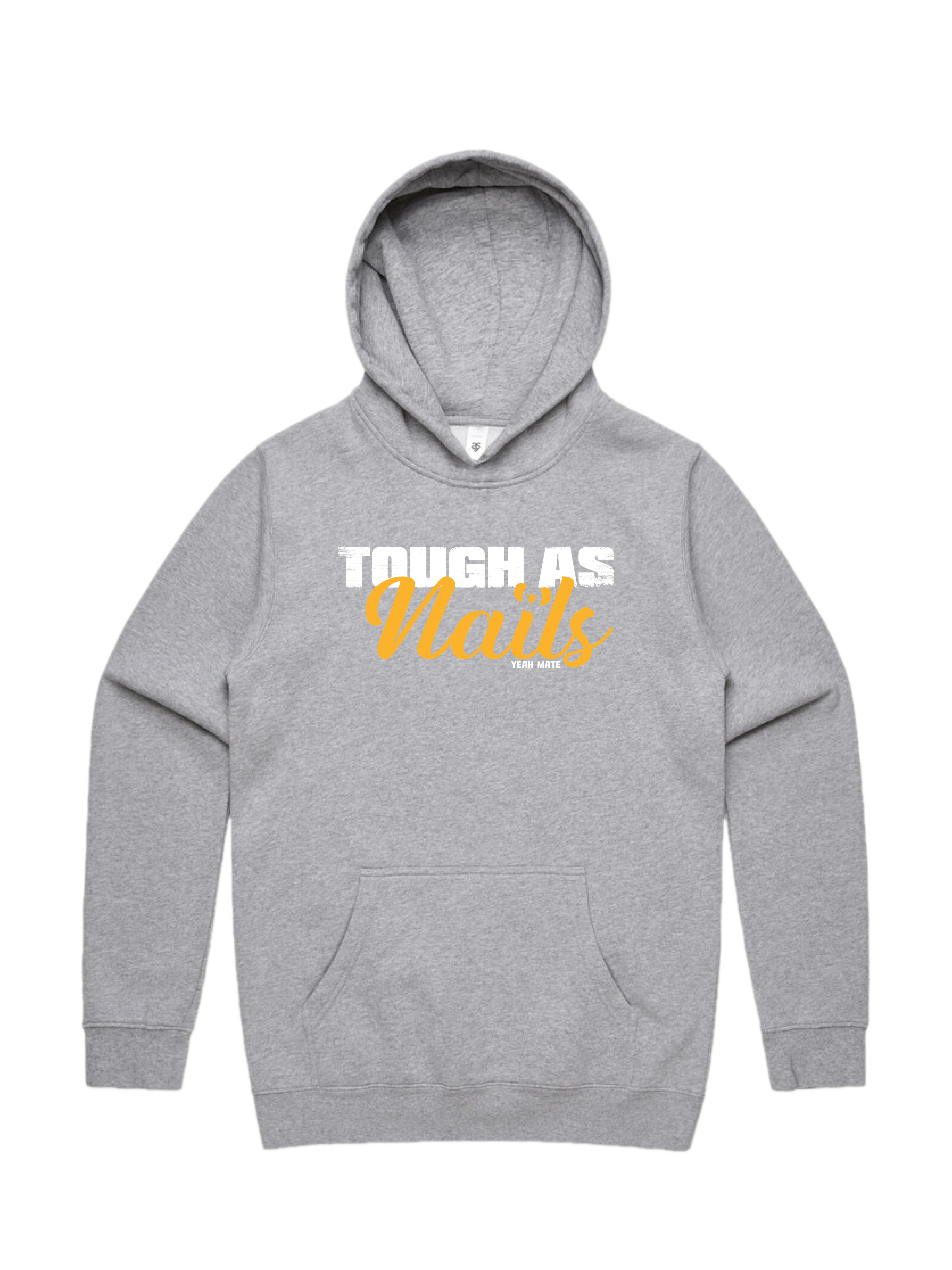 Premium Cotton Hoodie - Unisex Fit - Tough as Nails™ 1 - Grey Marle - Yeah Mate Freestyle™ Clothing
