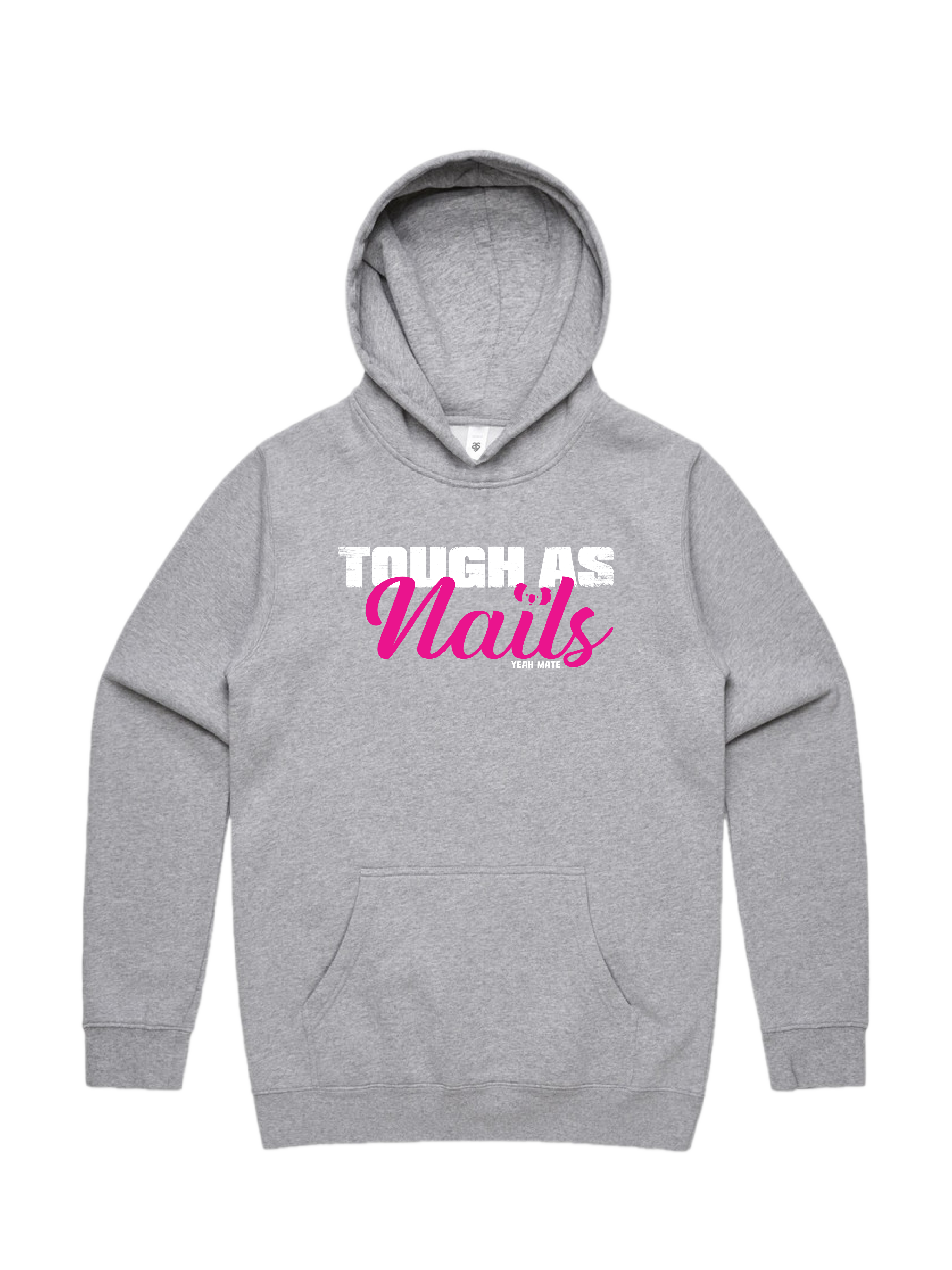 Premium Cotton Hoodie - Unisex Fit - Tough as Nails™ 2 - Grey Marle - Yeah Mate Freestyle™ Clothing
