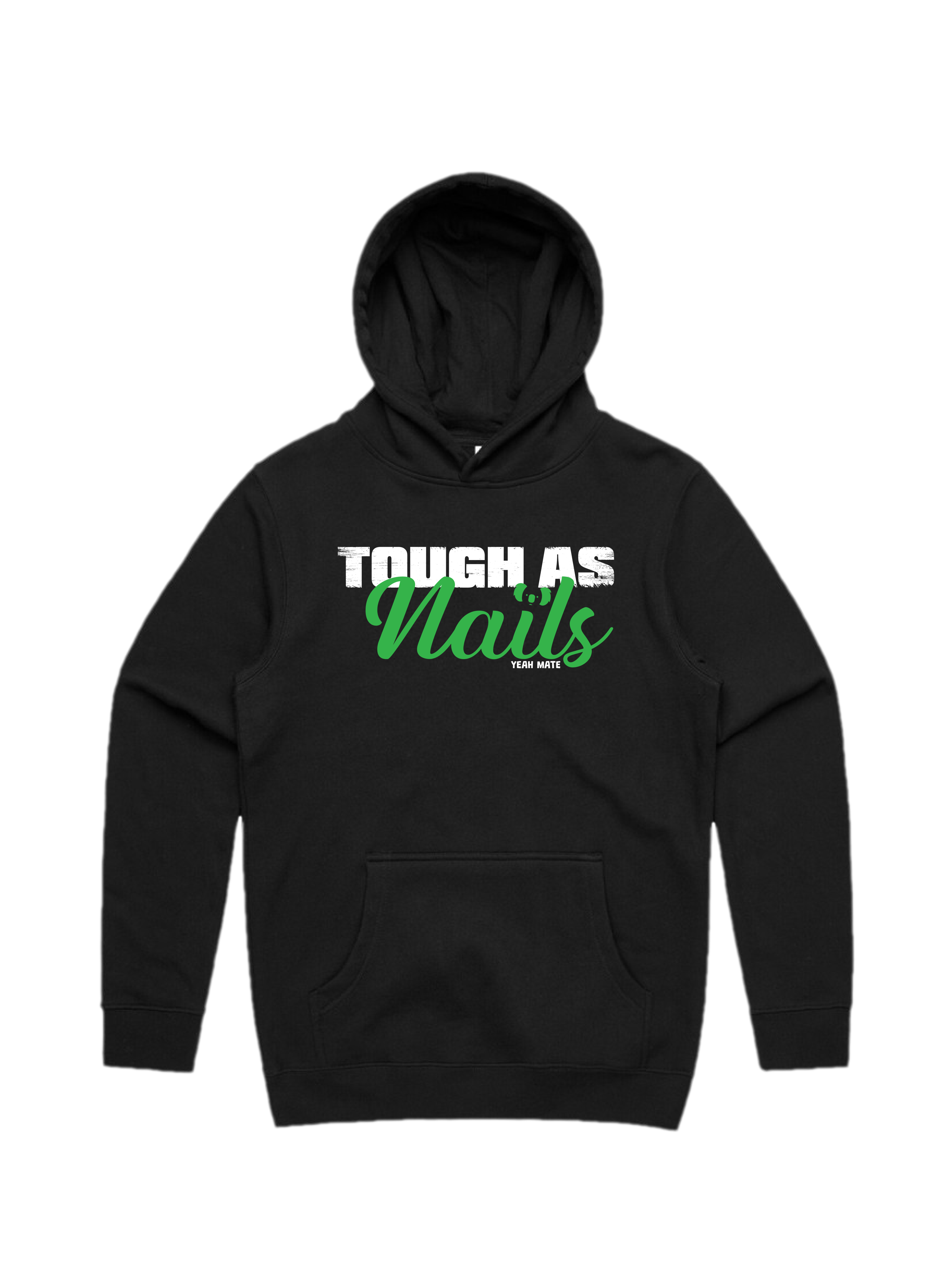 Premium Cotton Hoodie - Unisex Fit - Tough as Nails™ 3 - Black - Yeah Mate Freestyle™ Clothing
