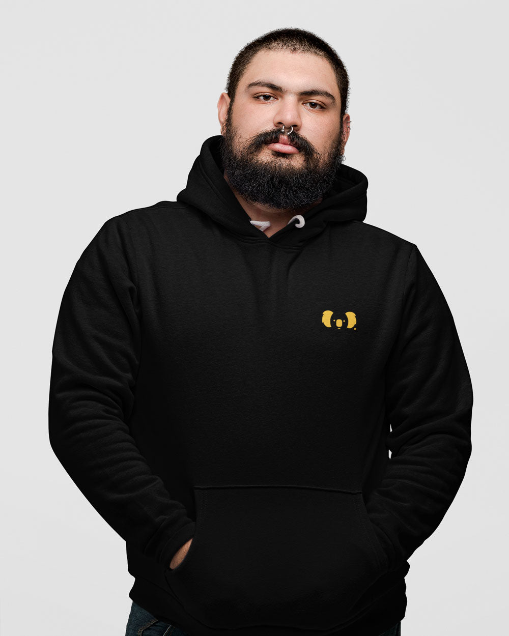 Premium Fit Cotton Hoodie - Unisex Fit - YM Koala Logo - Black - Yeah Mate Classic™ Clothing Strong Male