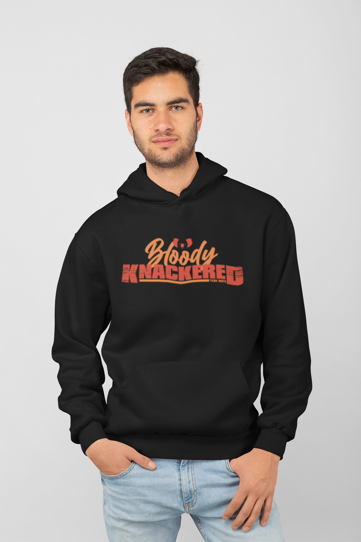 Premium Fit Hoodie - Unisex Fit - Bloody Knackered™ 5 - Black  - Yeah Mate Freestyle™ Clothing
